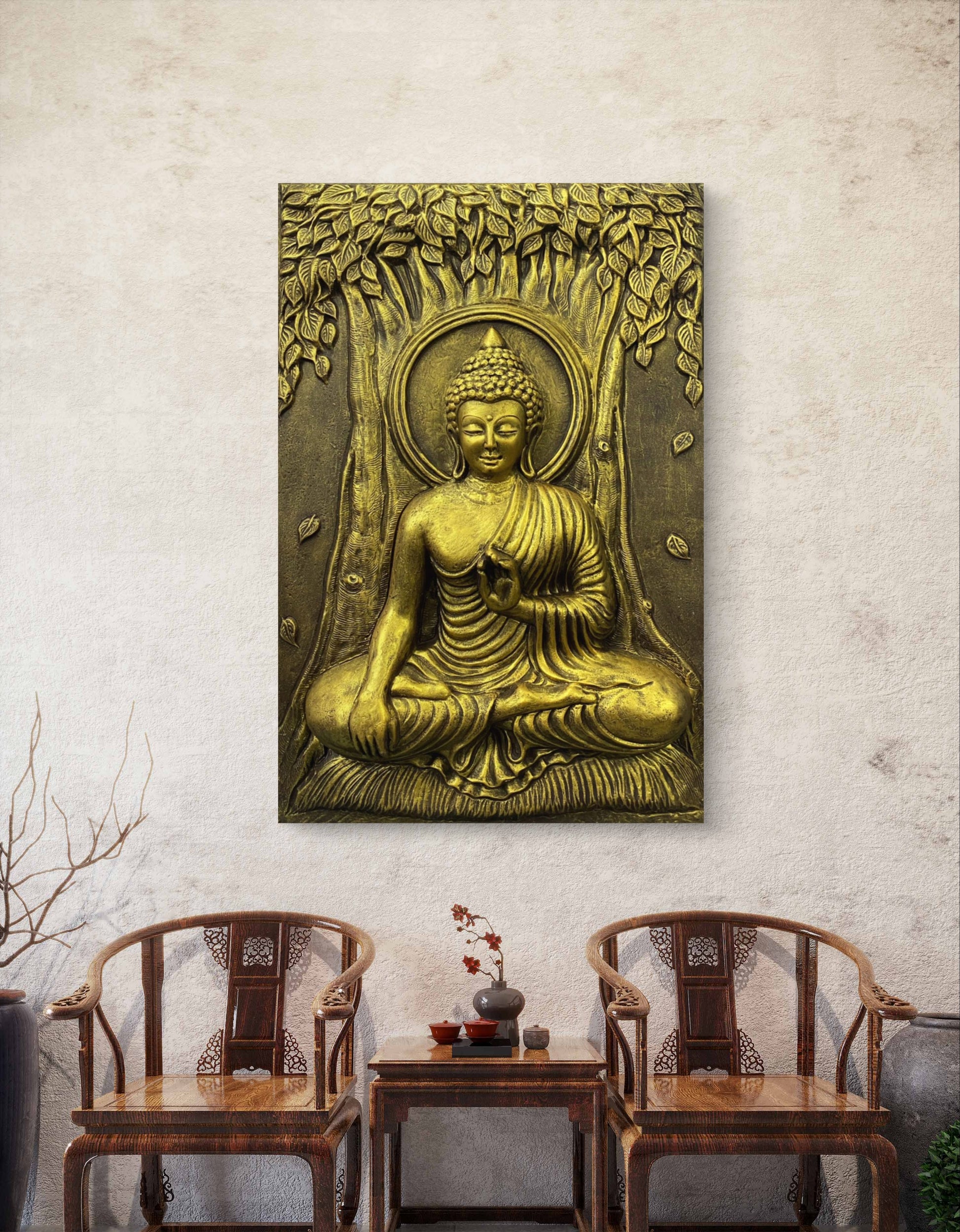 3x2 Feet | Buddha Enlightenment 3D Relief Mural | Meditative Wall Art