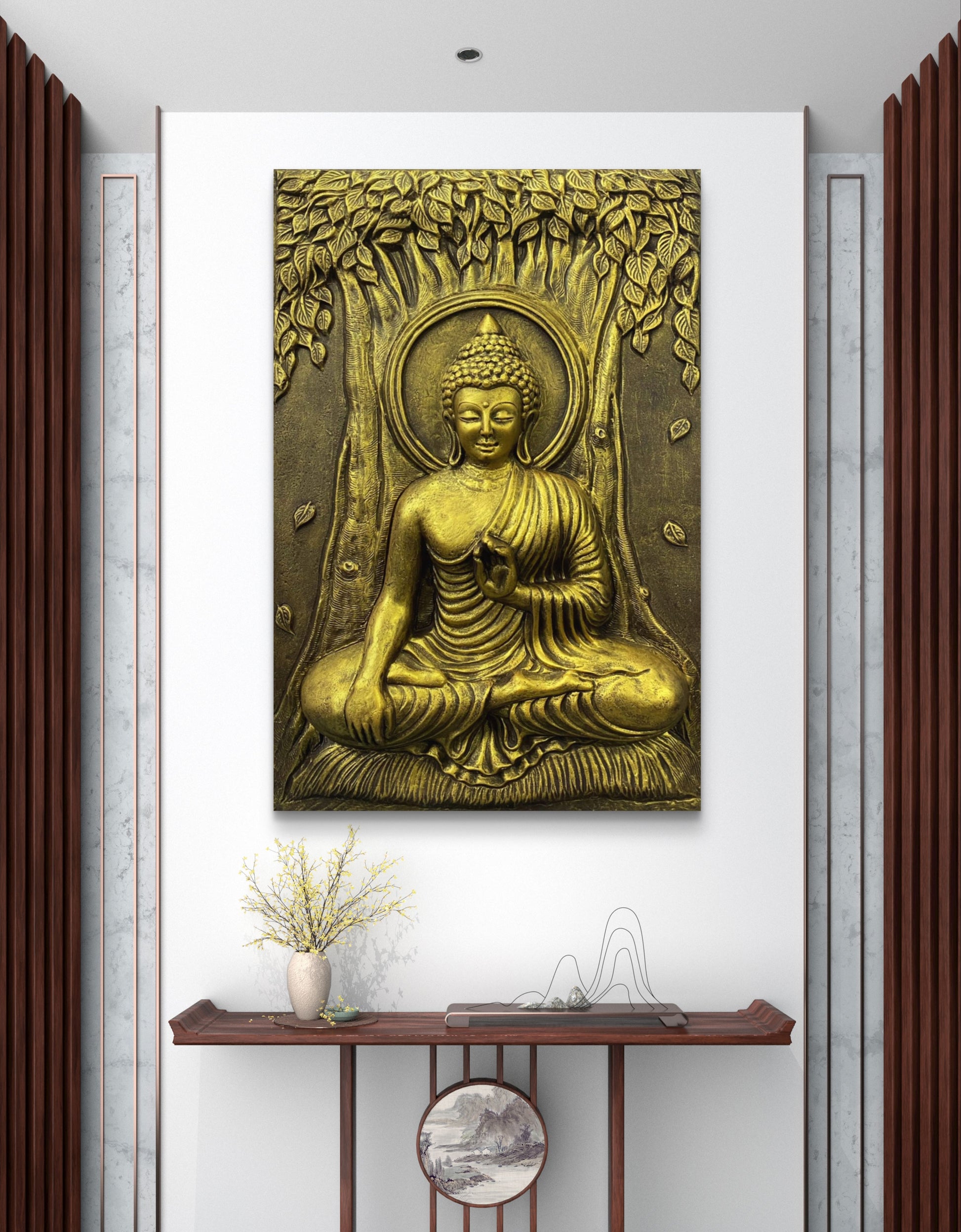 3x2 Feet | Buddha Enlightenment 3D Relief Mural | Meditative Wall Art