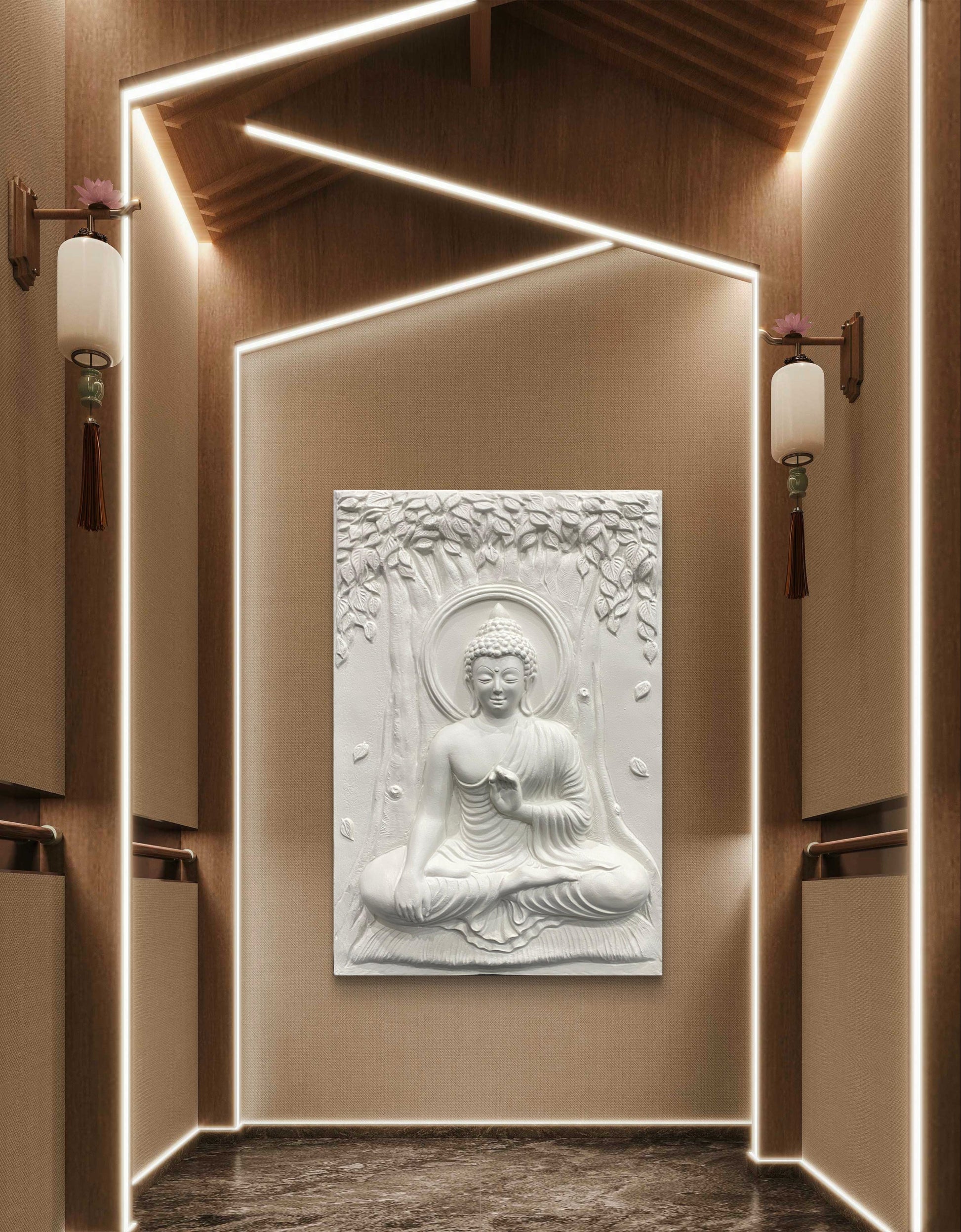 3x2 Feet | Buddha Enlightenment 3D Relief Mural | Meditative Wall Art