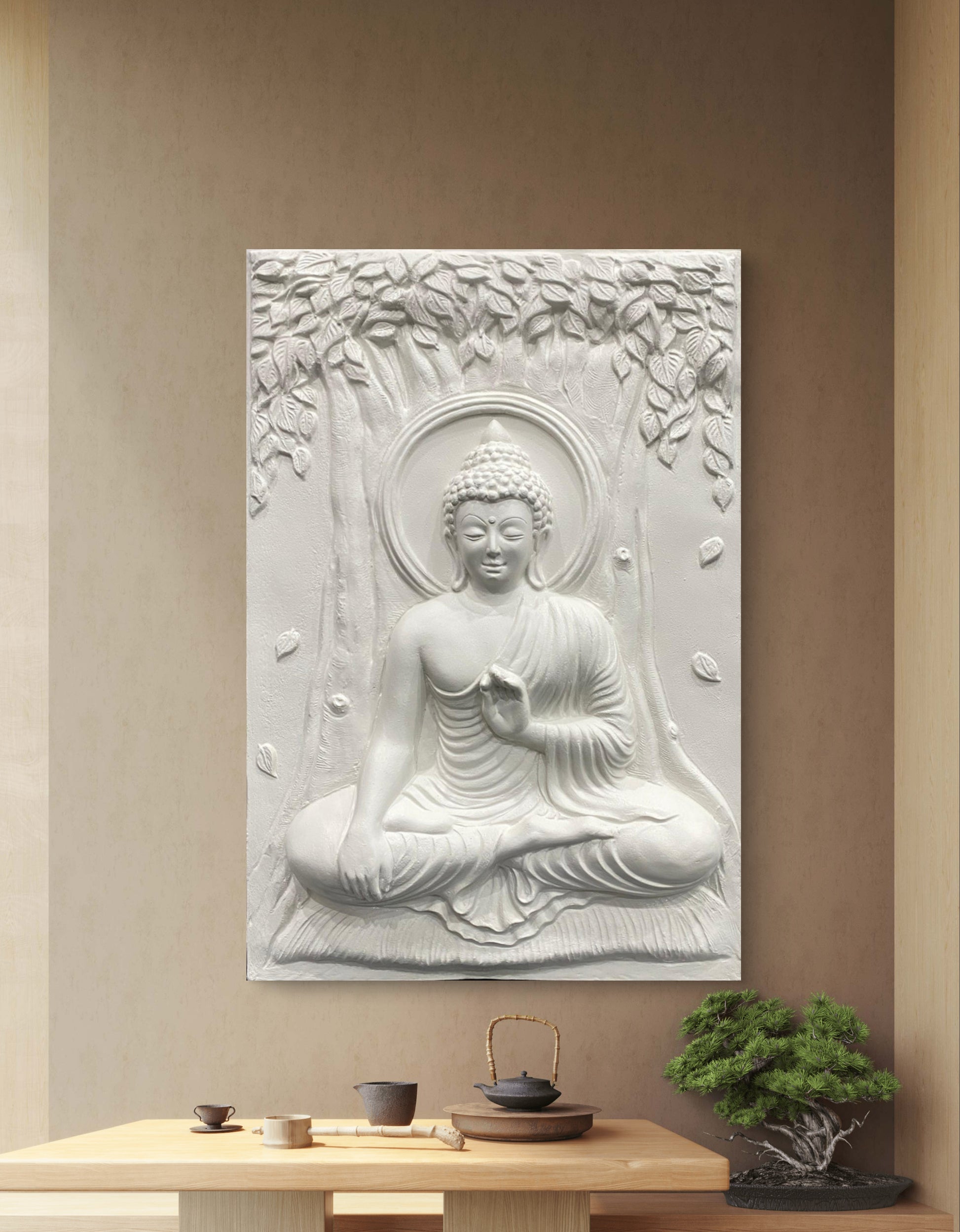 3x2 Feet | Buddha Enlightenment 3D Relief Mural | Meditative Wall Art