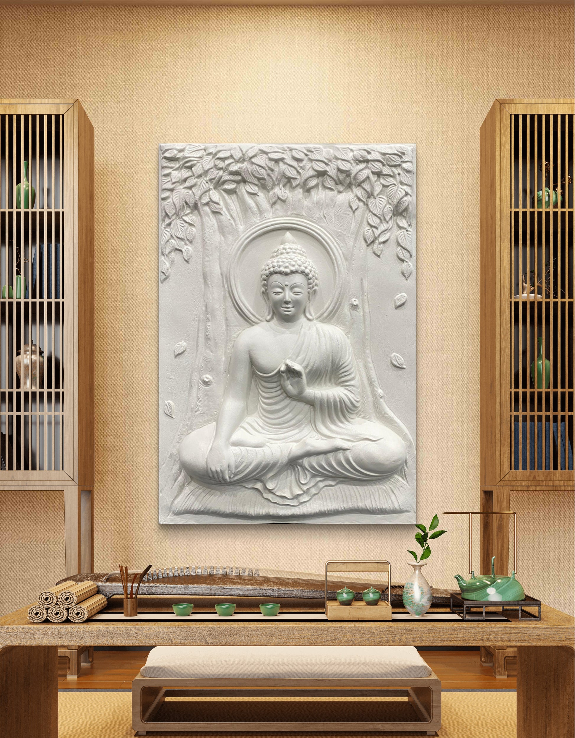 3x2 Feet | Buddha Enlightenment 3D Relief Mural | Meditative Wall Art