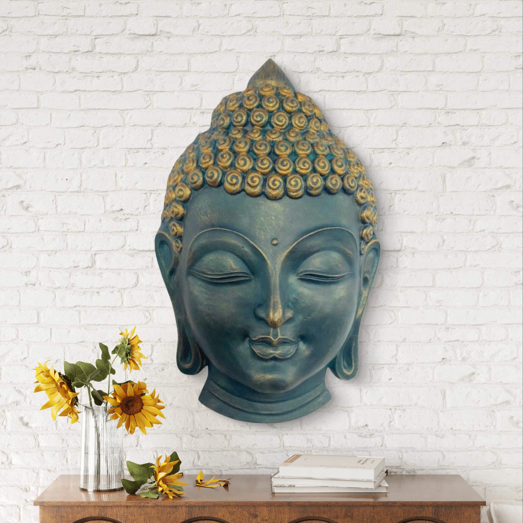 27.5 x 17 Inches | Buddha Face Wall Hanging Relief Mural | Tranquil 3D Buddha Face Sculpture | Spiritual Home & Office Décor | Ready to Hang