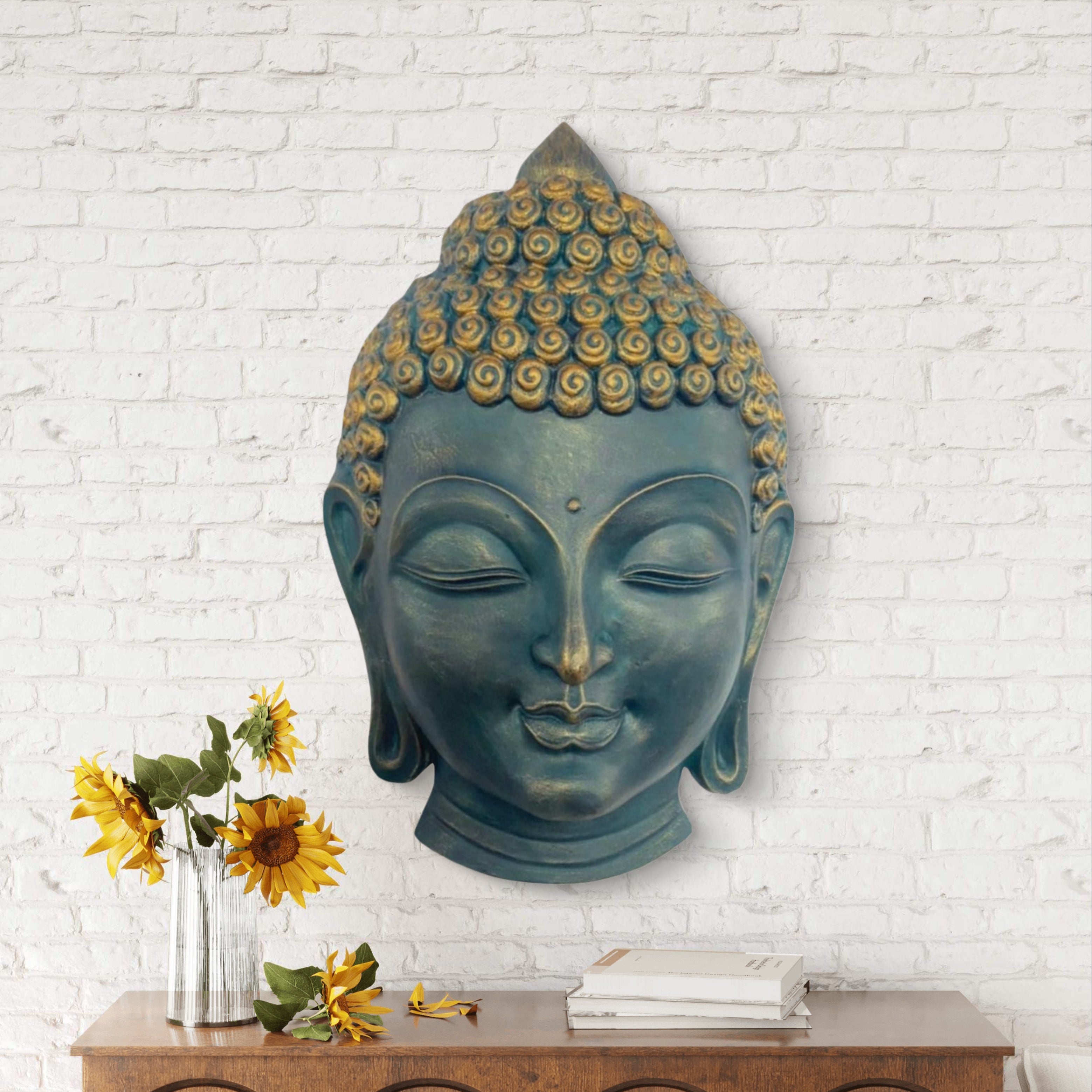 27.5 x 17 Inches | Buddha Face Wall Hanging Relief Mural | Tranquil 3D Buddha Face Sculpture | Spiritual Home & Office Décor | Ready to Hang