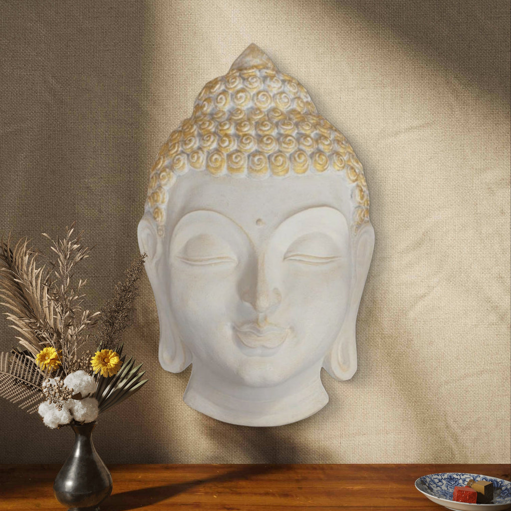 27.5 x 17 Inches | Buddha Face Wall Hanging Relief Mural | Tranquil 3D Buddha Face Sculpture | Spiritual Home & Office Décor | Ready to Hang