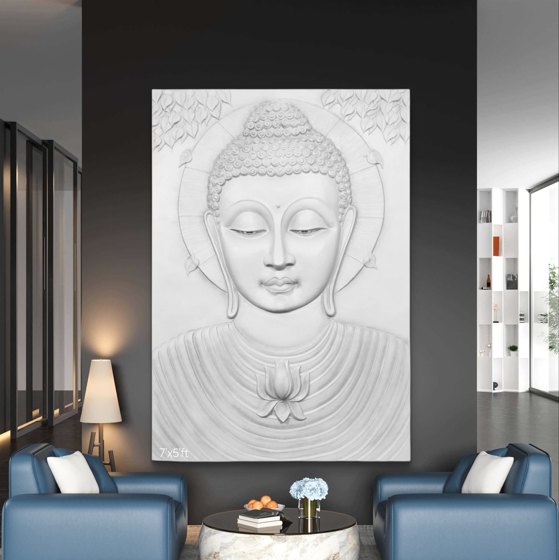 7x5 Feet | Tranquil Buddha Relief Wall Mural | Serene Spiritual Decor | Ready to Hang