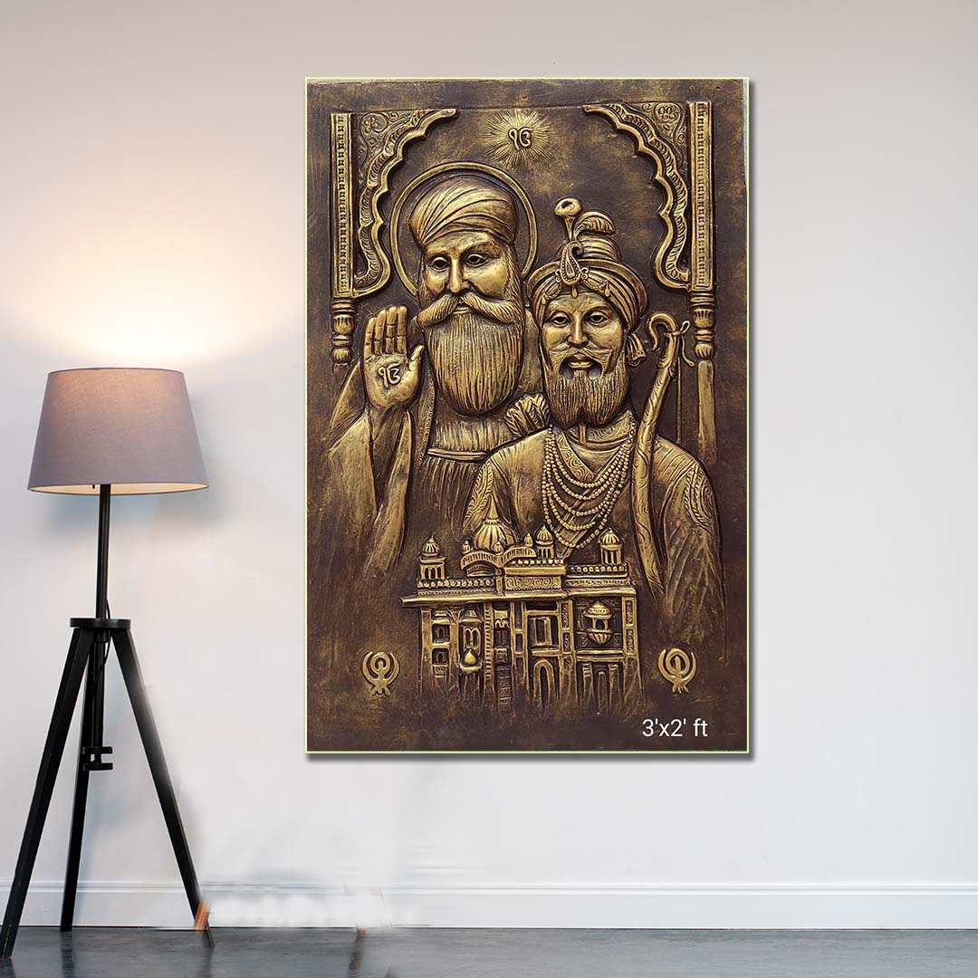 Guru Nanak & Guru Gobind Singh 3D Relief Mural – 3x2 Feet | Sacred Sikh Wall Art
