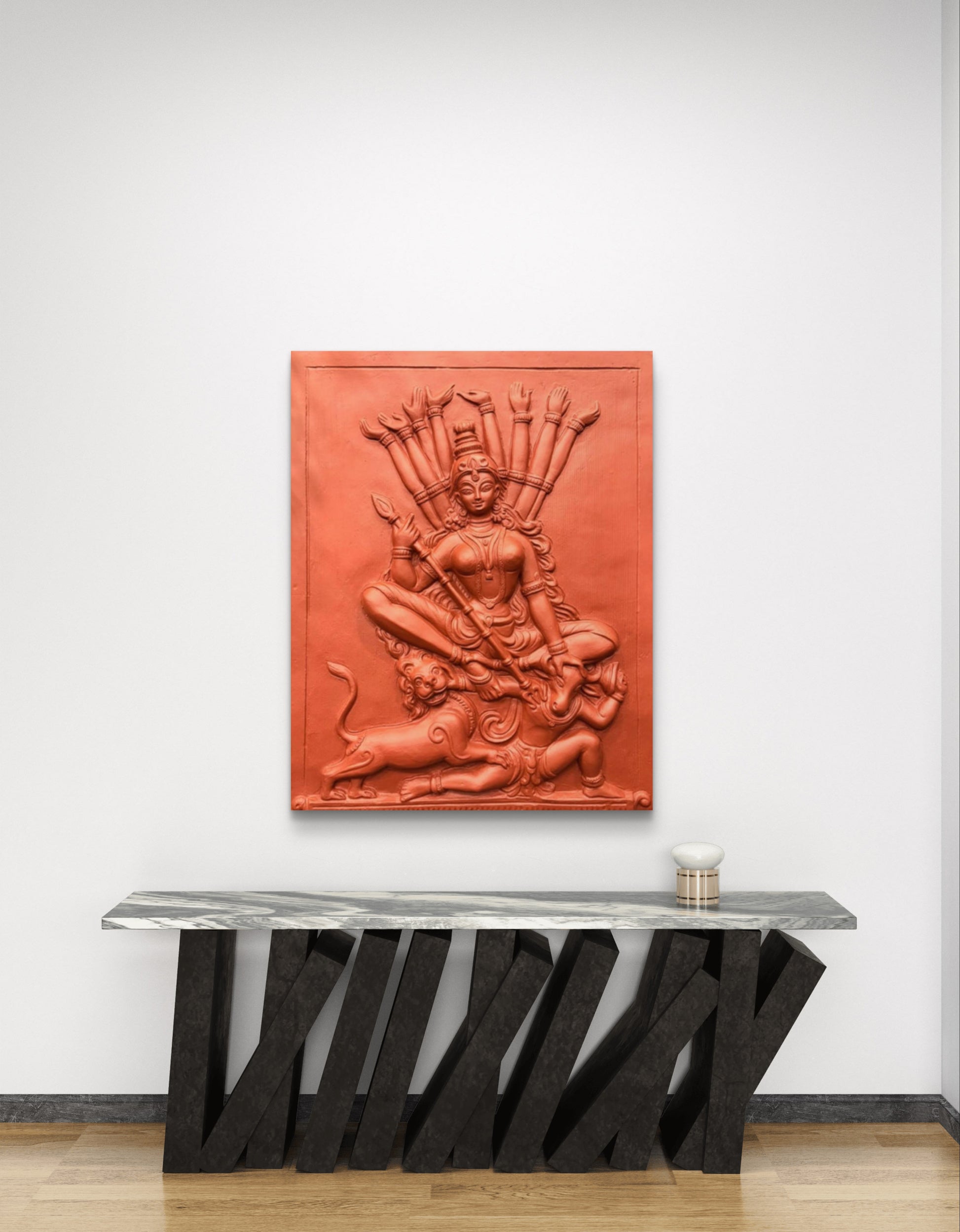 2x2.5 Feet | Goddess Durga 3D Relief Wall Mural | Terracotta Finish | Hindu Divine Wall Art | Ready to Hang