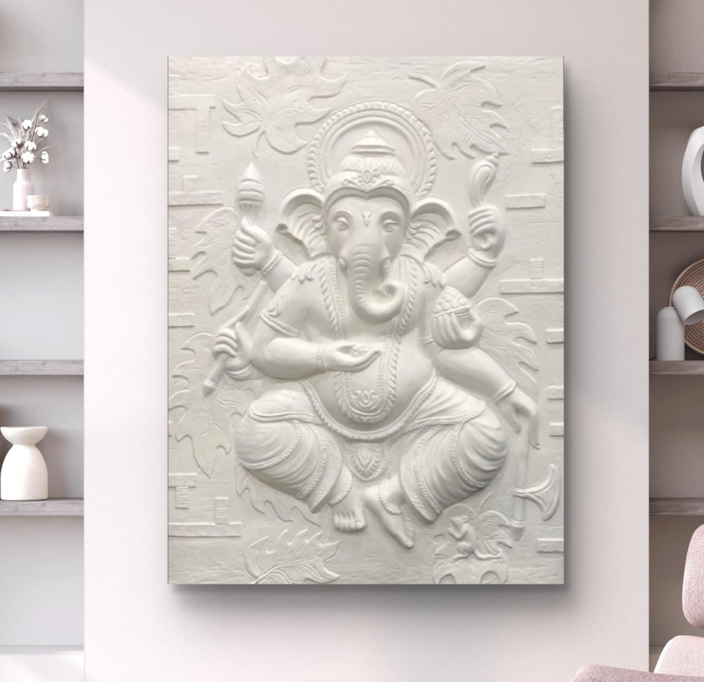 4x3 Feet | Handcrafted Dancing Ganesha 3D Relief Mural – Ready to Hang