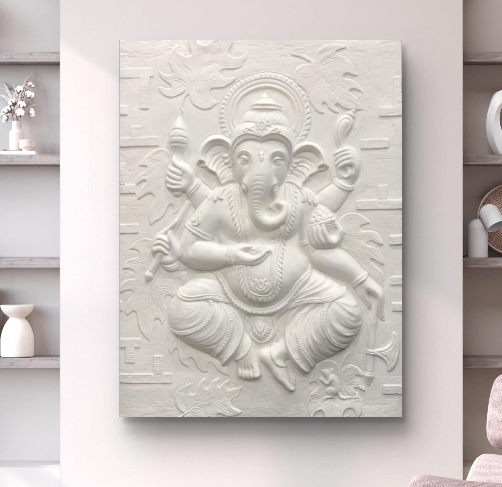 4x3 Feet | Handcrafted Dancing Ganesha 3D Relief Mural – Ready to Hang