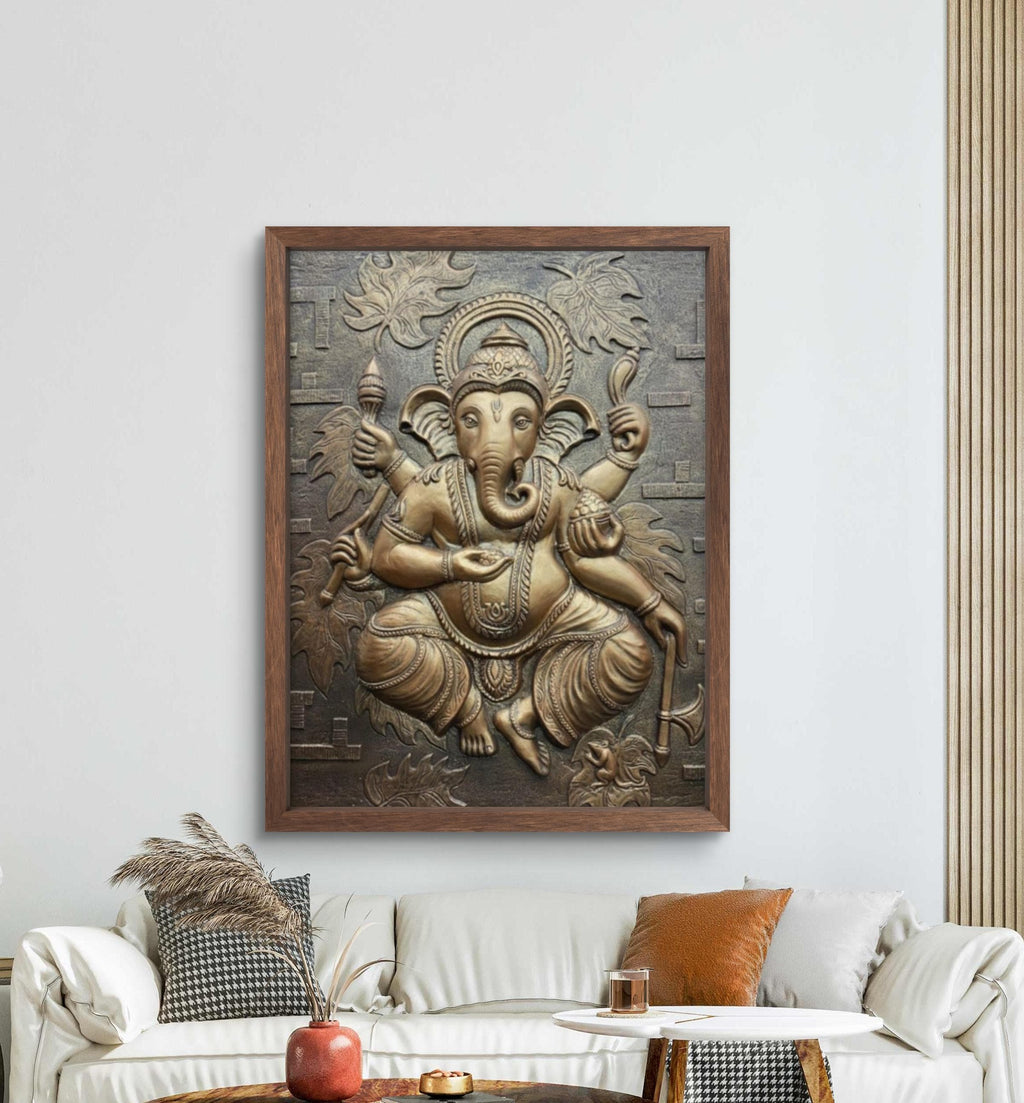 4x3 Feet | Handcrafted Dancing Ganesha 3D Relief Mural – Ready to Hang
