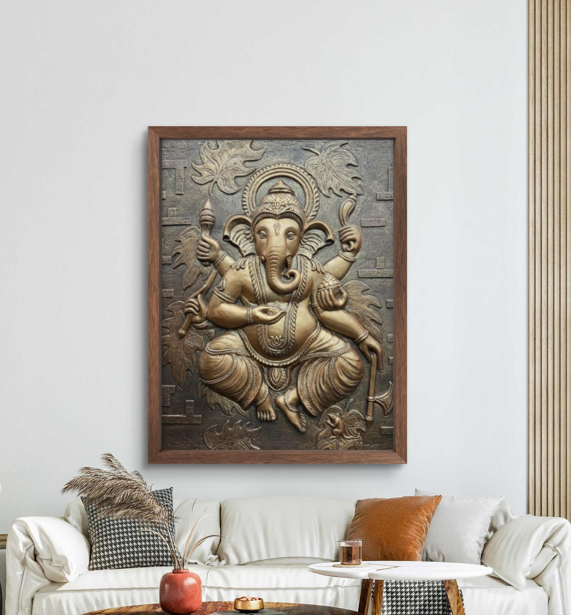 4x3 Feet | Handcrafted Dancing Ganesha 3D Relief Mural – Ready to Hang