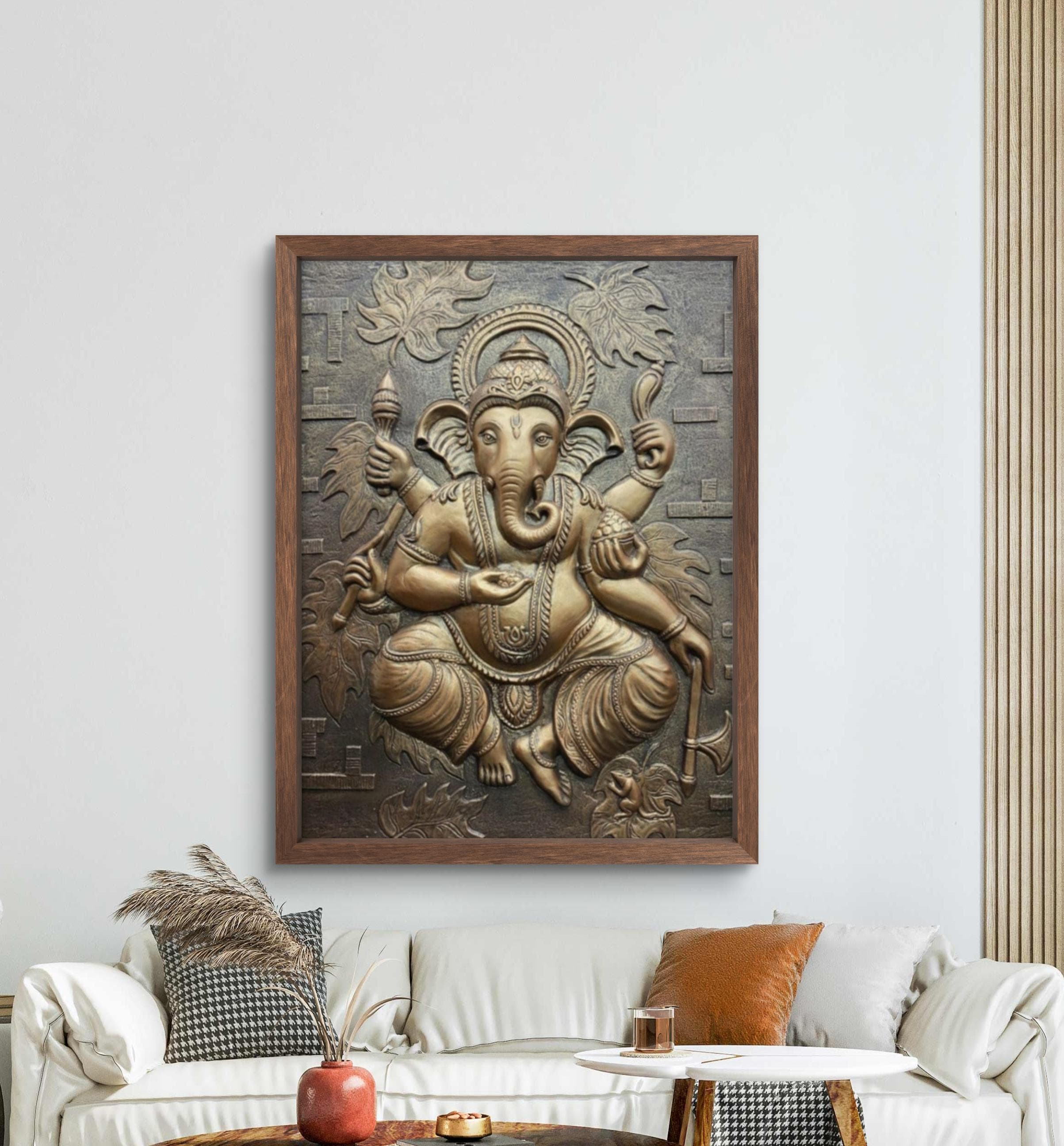 4x3 Feet | Handcrafted Dancing Ganesha 3D Relief Mural – Ready to Hang