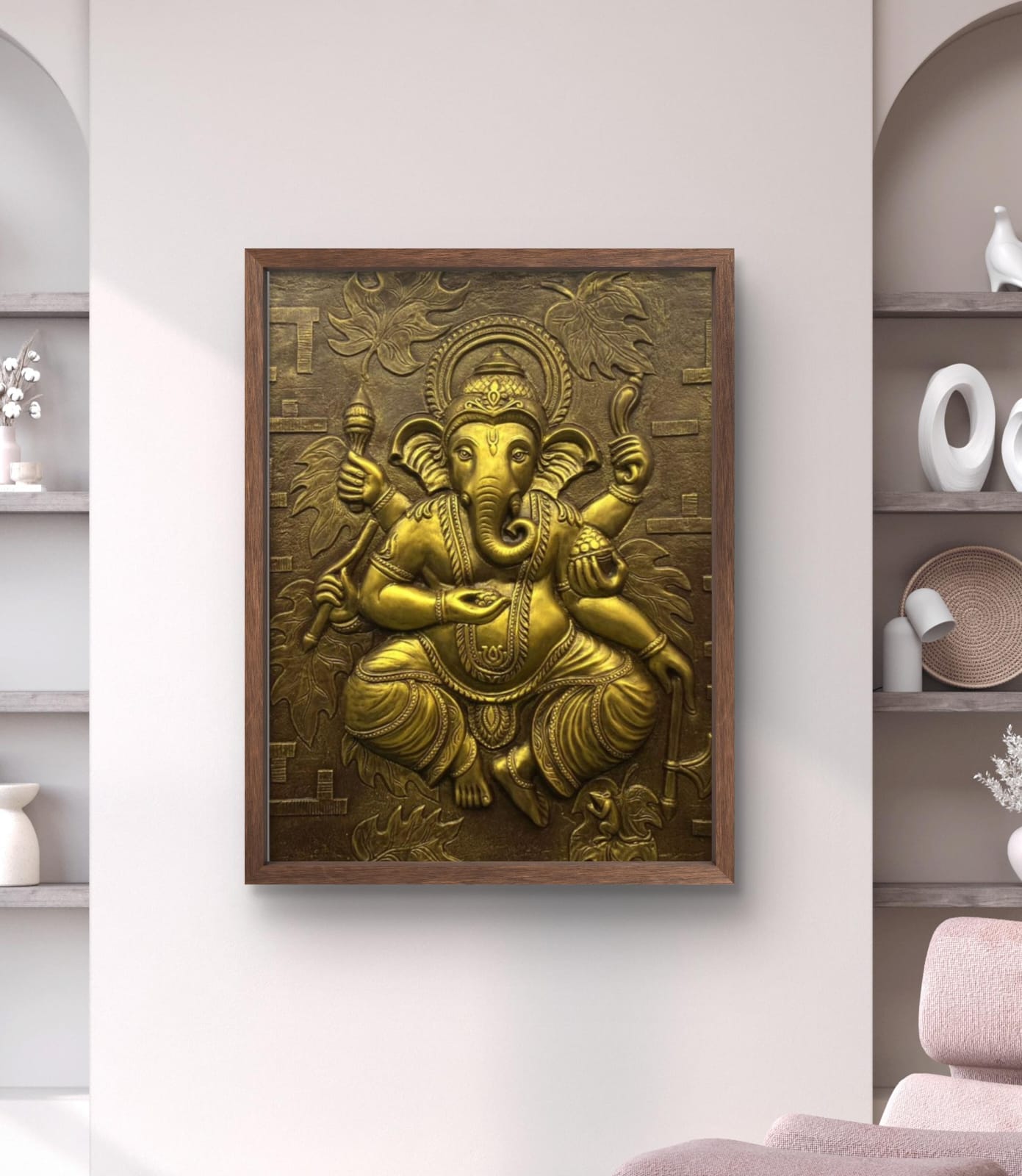 4x3 Feet | Handcrafted Dancing Ganesha 3D Relief Mural – Ready to Hang