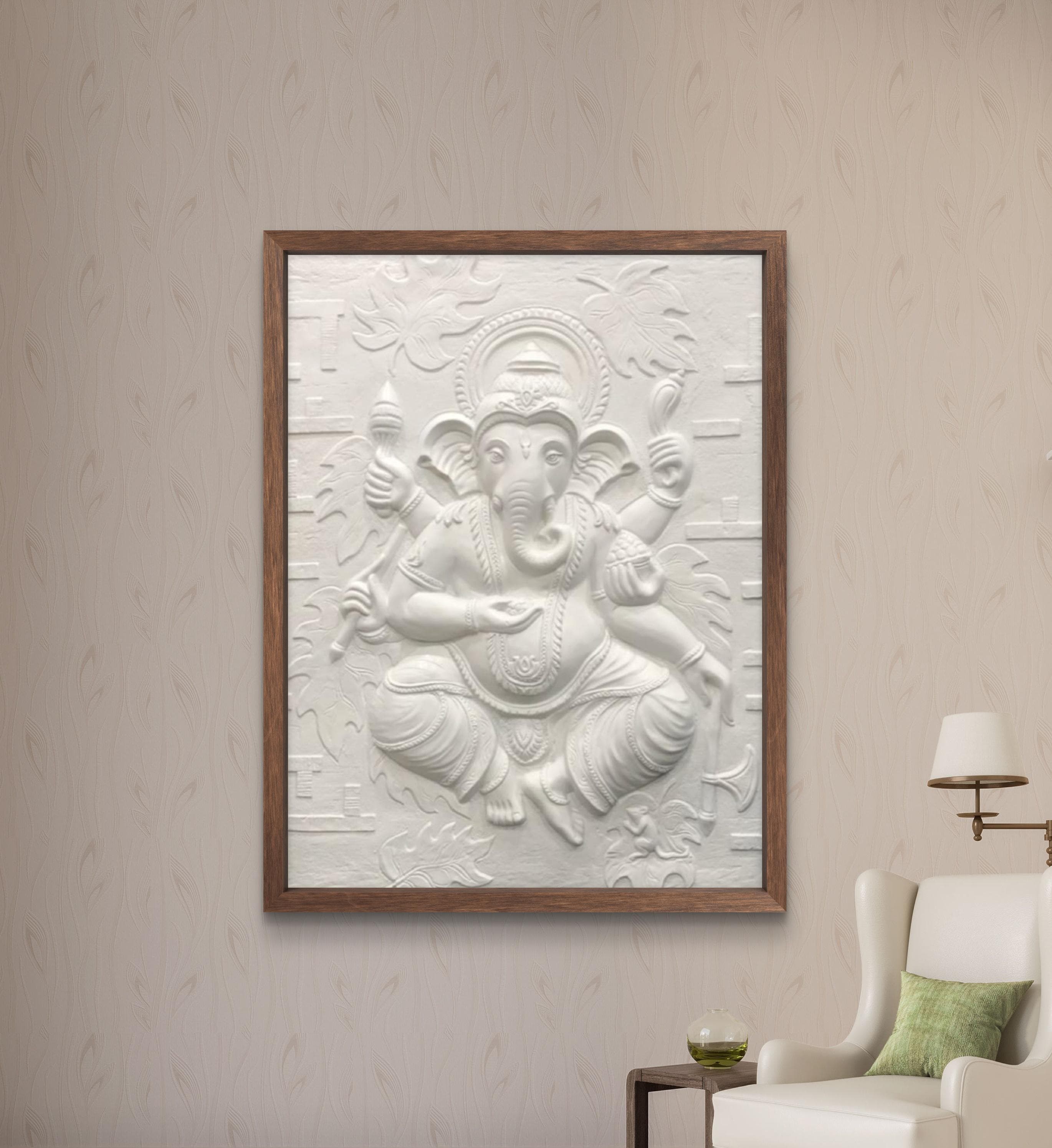 4x3 Feet | Handcrafted Dancing Ganesha 3D Relief Mural – Ready to Hang