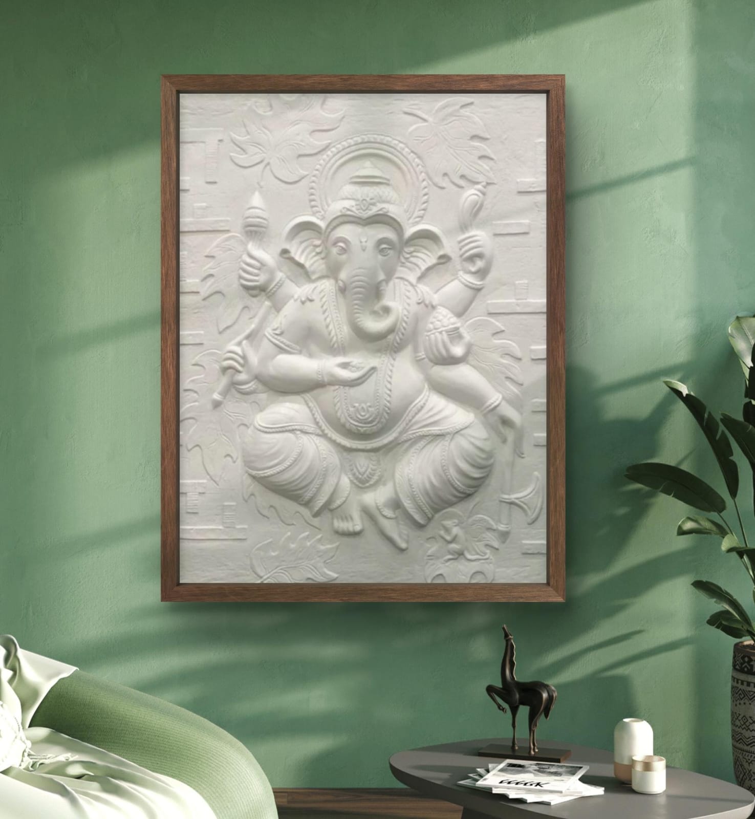 4x3 Feet | Handcrafted Dancing Ganesha 3D Relief Mural – Ready to Hang