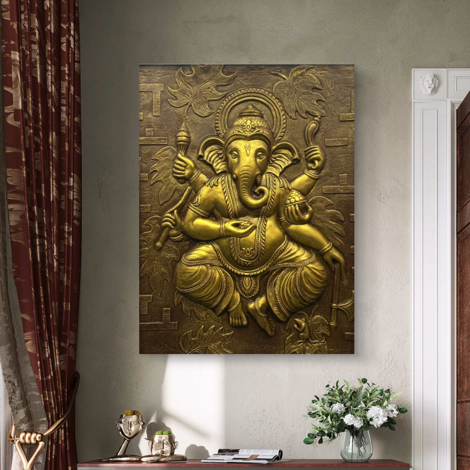 4x3 Feet | Handcrafted Dancing Ganesha 3D Relief Mural – Ready to Hang
