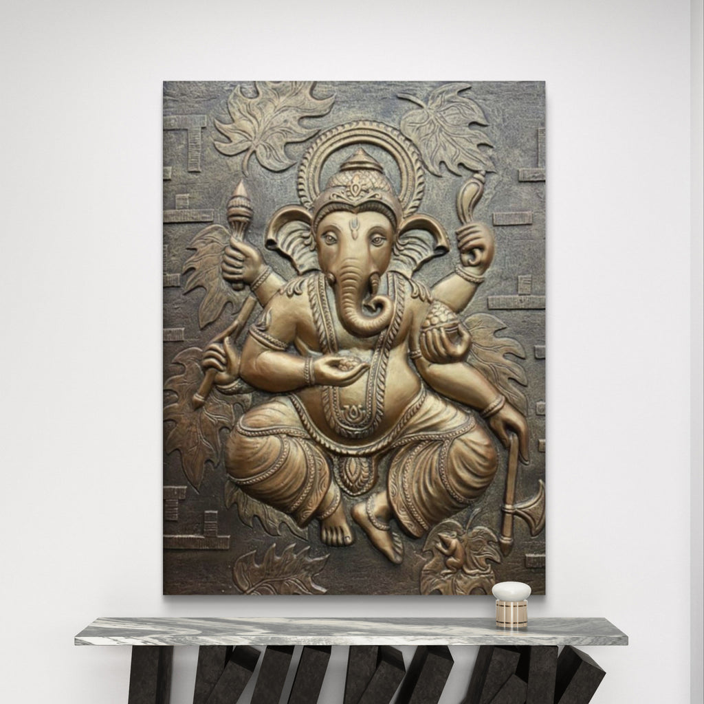 4x3 Feet | Handcrafted Dancing Ganesha 3D Relief Mural – Ready to Hang