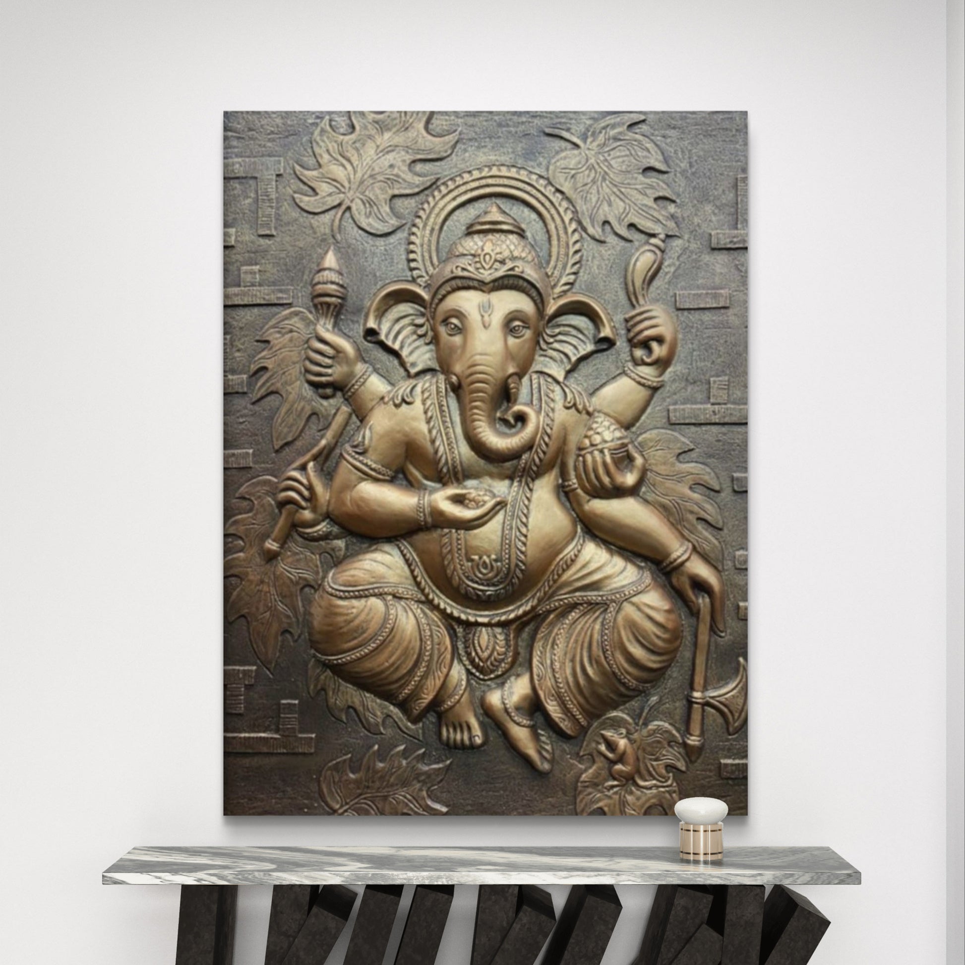 4x3 Feet | Handcrafted Dancing Ganesha 3D Relief Mural – Ready to Hang