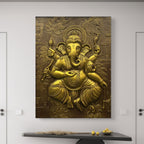 4x3 Feet | Handcrafted Dancing Ganesha 3D Relief Mural – Ready to Hang