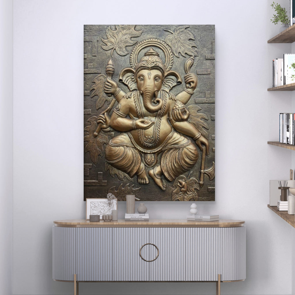 4x3 Feet | Handcrafted Dancing Ganesha 3D Relief Mural – Ready to Hang
