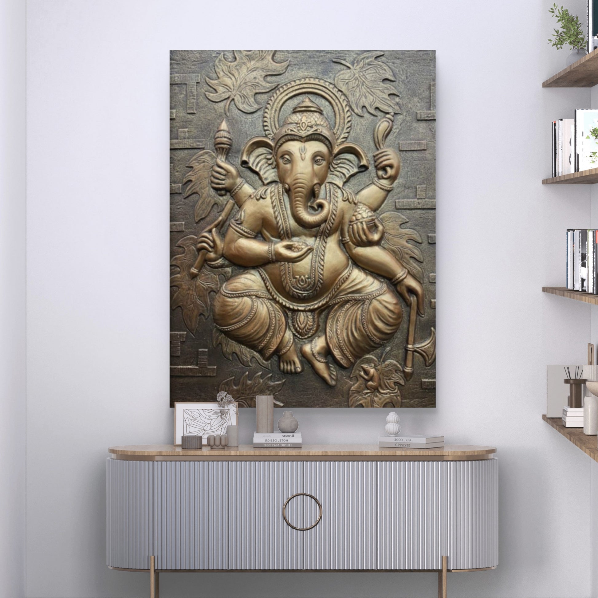 4x3 Feet | Handcrafted Dancing Ganesha 3D Relief Mural – Ready to Hang