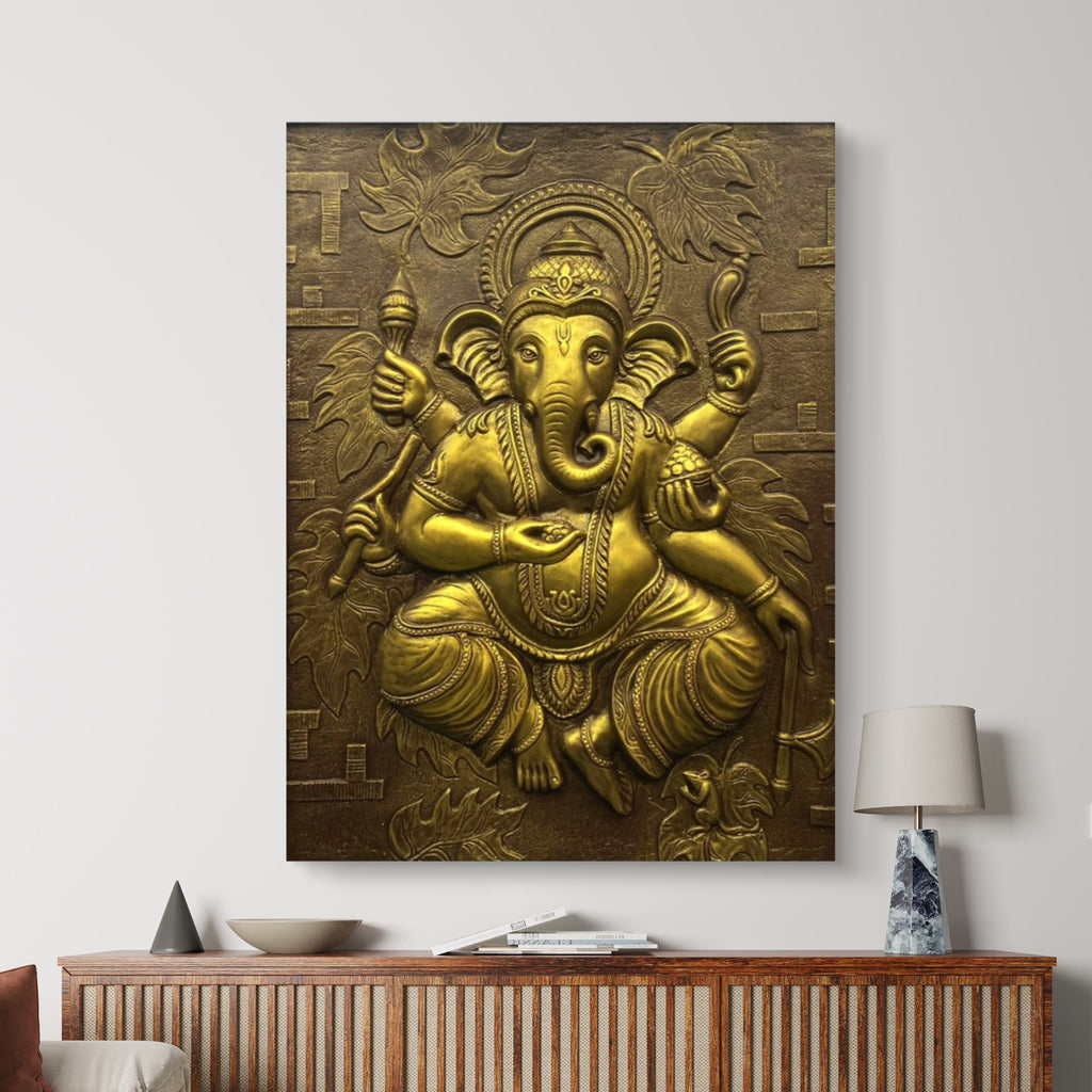 4x3 Feet | Handcrafted Dancing Ganesha 3D Relief Mural – Ready to Hang