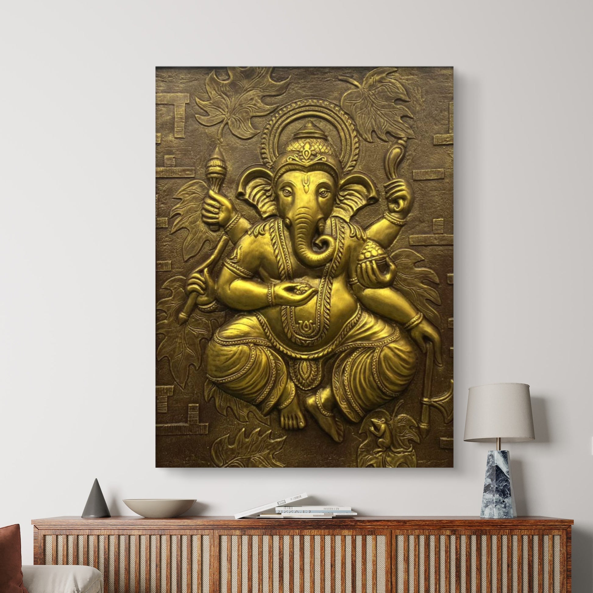 4x3 Feet | Handcrafted Dancing Ganesha 3D Relief Mural – Ready to Hang