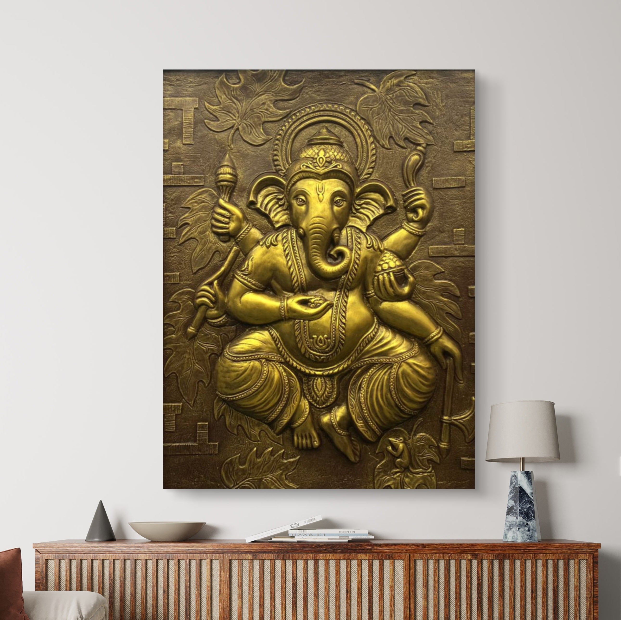 4x3 Feet | Handcrafted Dancing Ganesha 3D Relief Mural – Ready to Hang