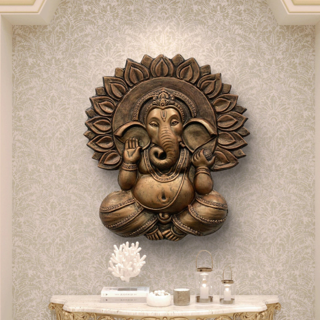 2.3x2 Feet | Surya Ganesha 3D Relief Mural | Hindu Wall Art | Lord Ganesha Sun Design Sculpture | Ready-to-Hang