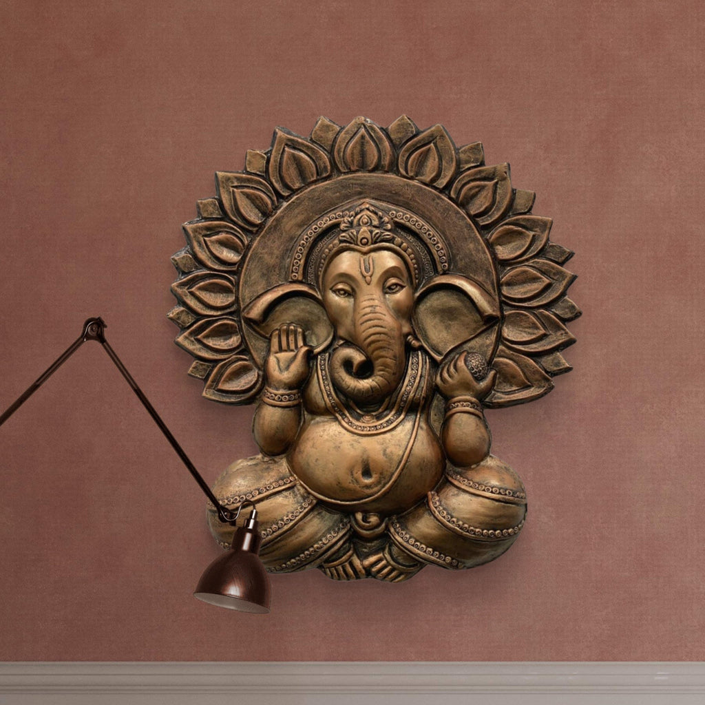 2.3x2 Feet | Surya Ganesha 3D Relief Mural | Hindu Wall Art | Lord Ganesha Sun Design Sculpture | Ready-to-Hang