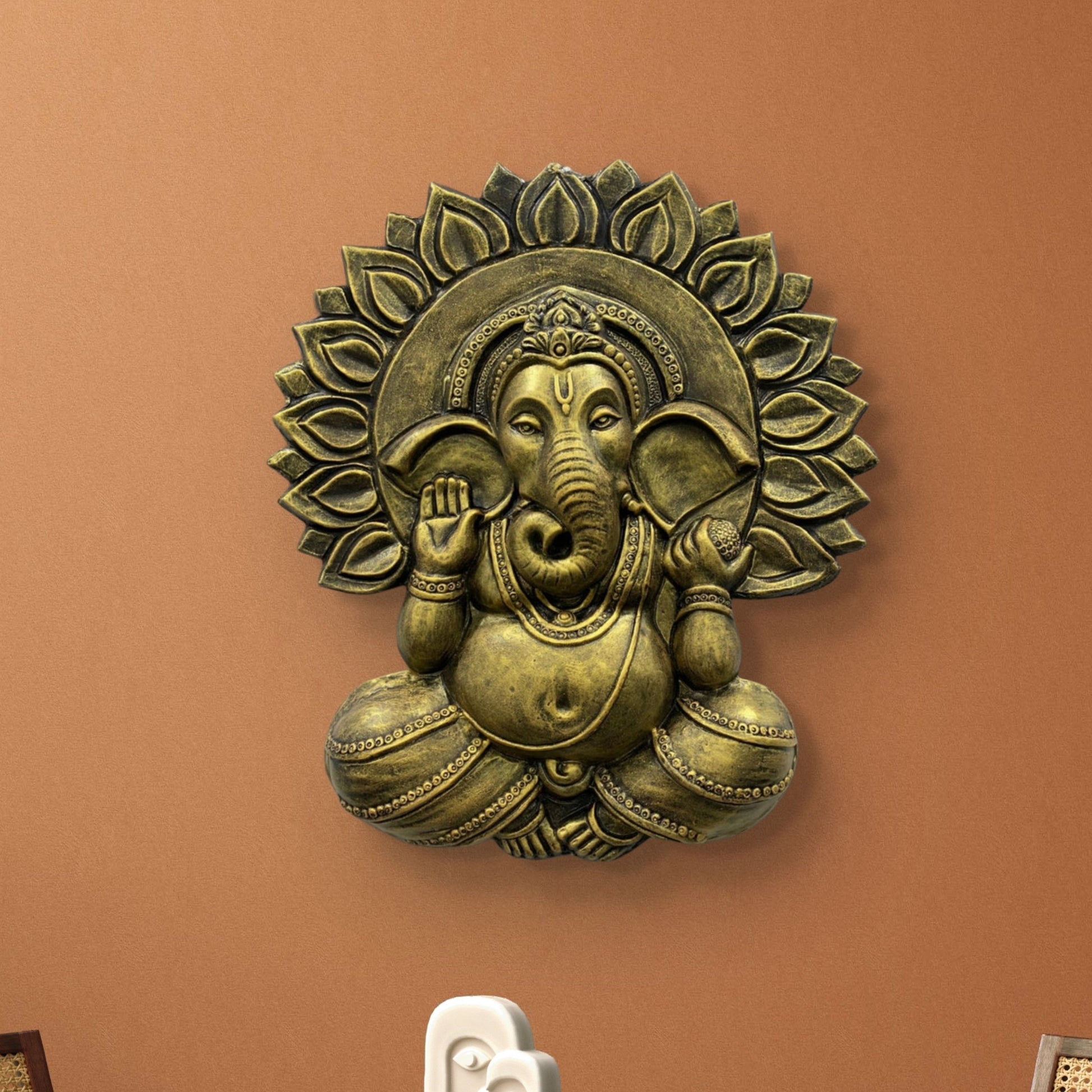 2.3x2 Feet | Surya Ganesha 3D Relief Mural | Hindu Wall Art | Lord Ganesha Sun Design Sculpture | Ready-to-Hang
