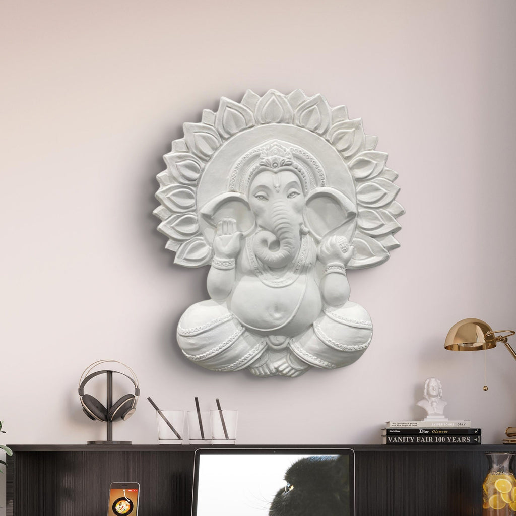2.3x2 Feet | Surya Ganesha 3D Relief Mural | Hindu Wall Art | Lord Ganesha Sun Design Sculpture | Ready-to-Hang