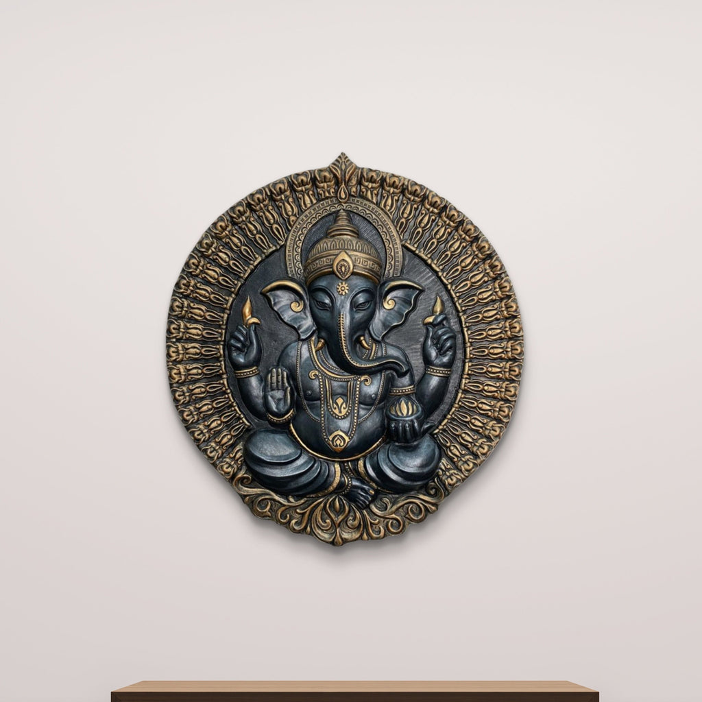 3.5x3 Feet | Divine Lord Ganesha Circular Relief Mural | Wall Hanging | Ready to Hang