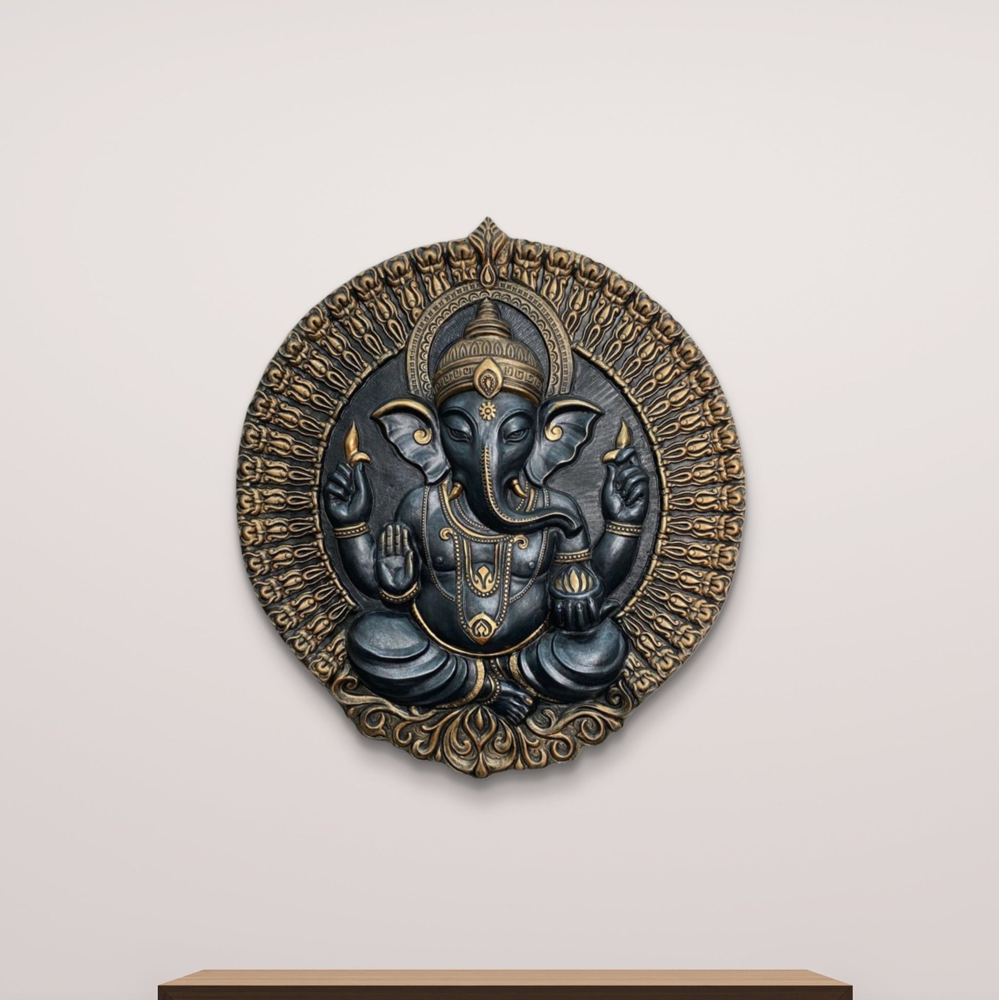 3.5x3 Feet | Divine Lord Ganesha Circular Relief Mural | Wall Hanging | Ready to Hang