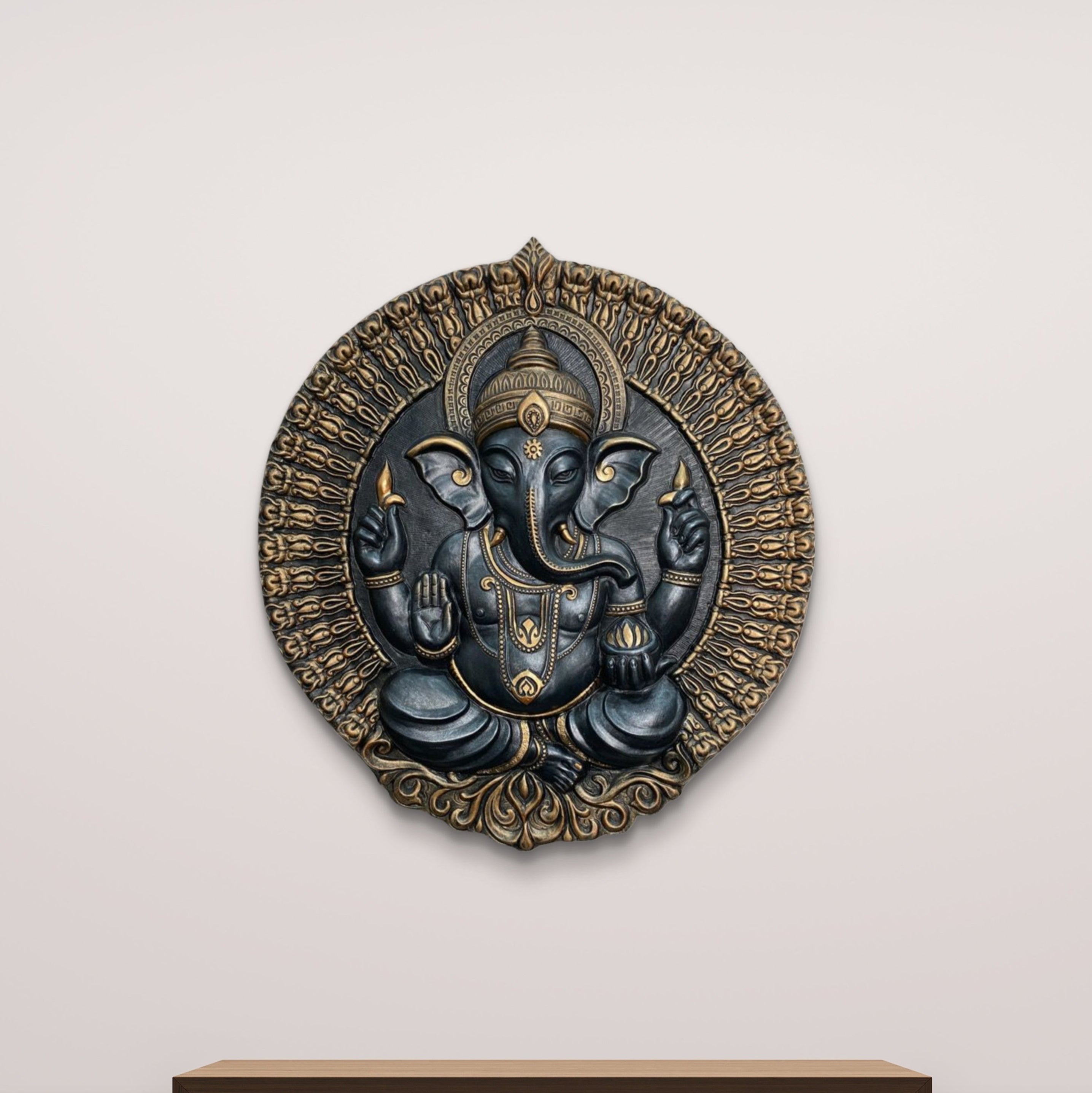 3.5x3 Feet | Divine Lord Ganesha Circular Relief Mural | Wall Hanging | Ready to Hang
