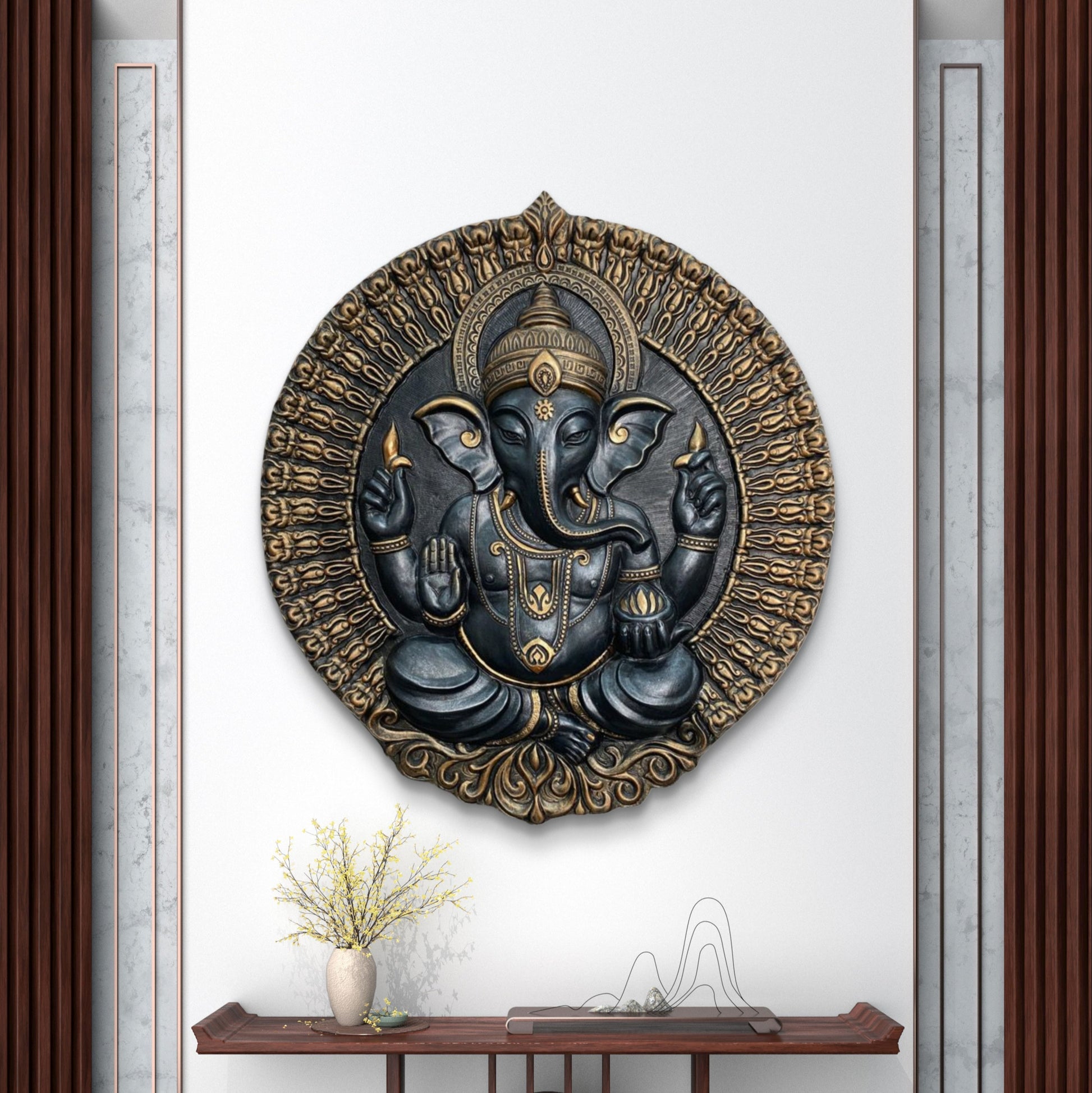 3.5x3 Feet | Divine Lord Ganesha Circular Relief Mural | Wall Hanging | Ready to Hang