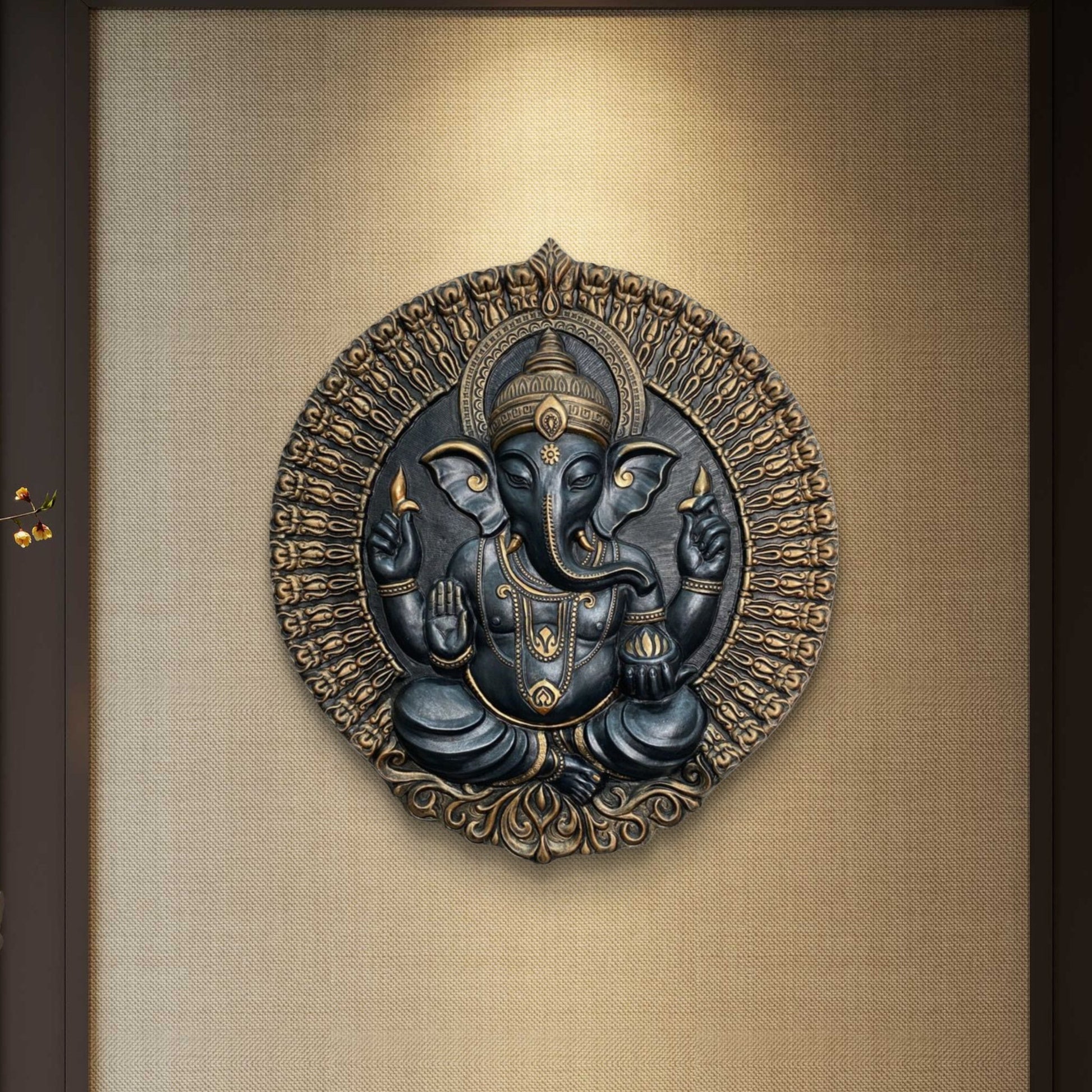 3.5x3 Feet | Divine Lord Ganesha Circular Relief Mural | Wall Hanging | Ready to Hang