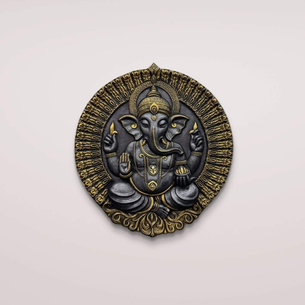 3.5x3 Feet | Divine Lord Ganesha Circular Relief Mural | Wall Hanging | Ready to Hang