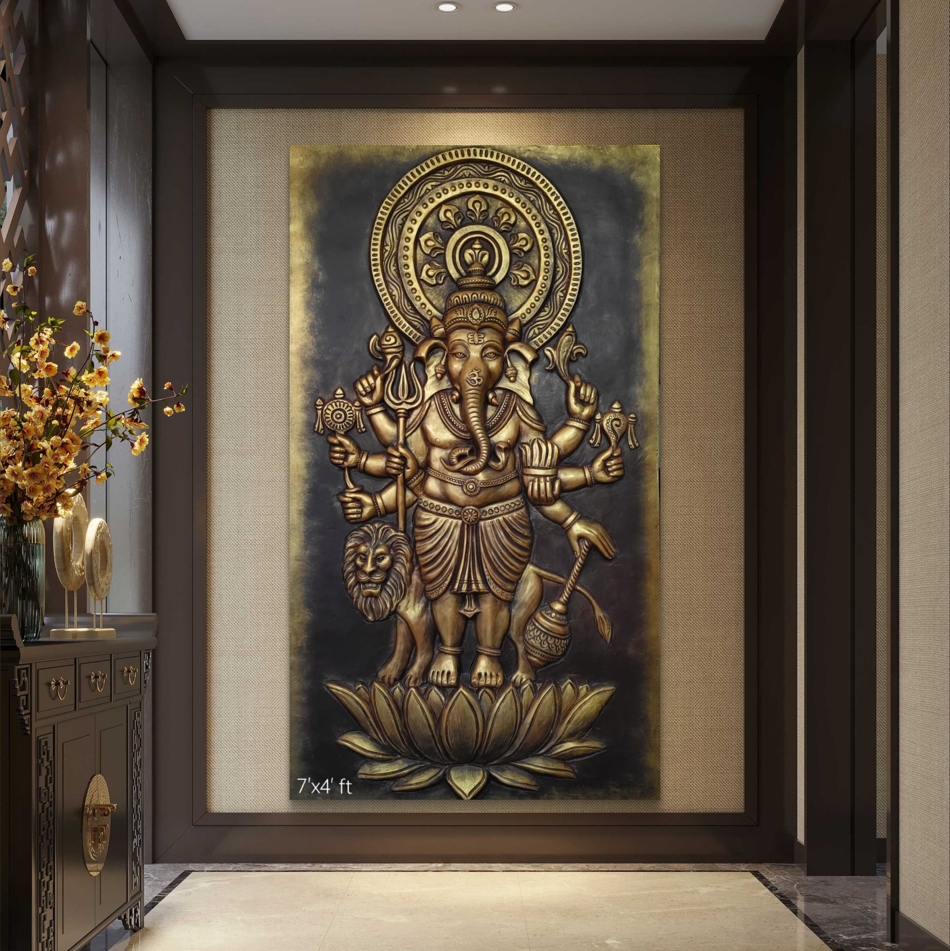 7x4 Feet | Drishti Ganesha | Mahaganapati 3D Relief Mural Wall Art | Ready to Hang | Vastu Decorative Sculpture