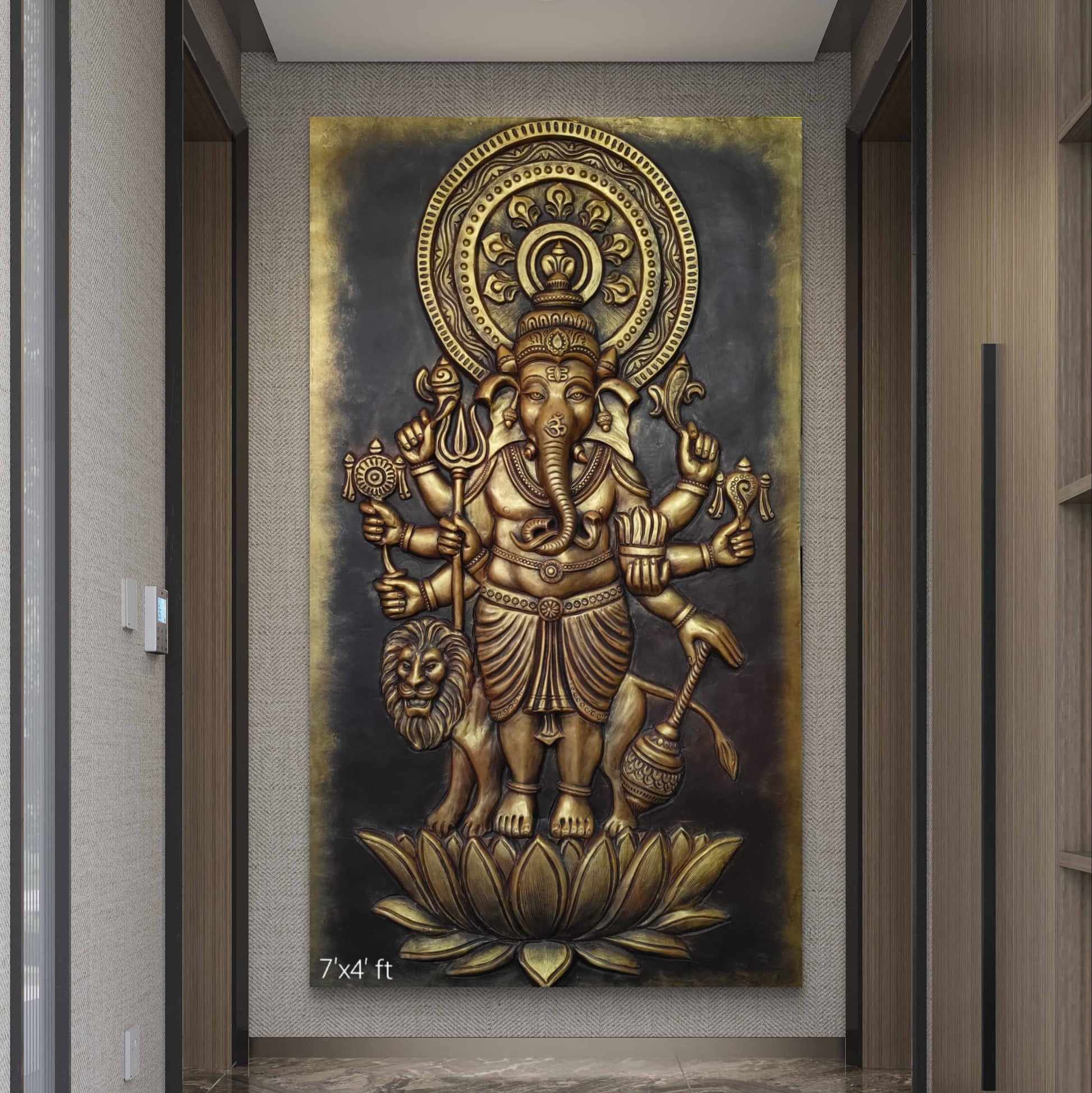 7x4 Feet | Drishti Ganesha | Mahaganapati 3D Relief Mural Wall Art | Ready to Hang | Vastu Decorative Sculpture