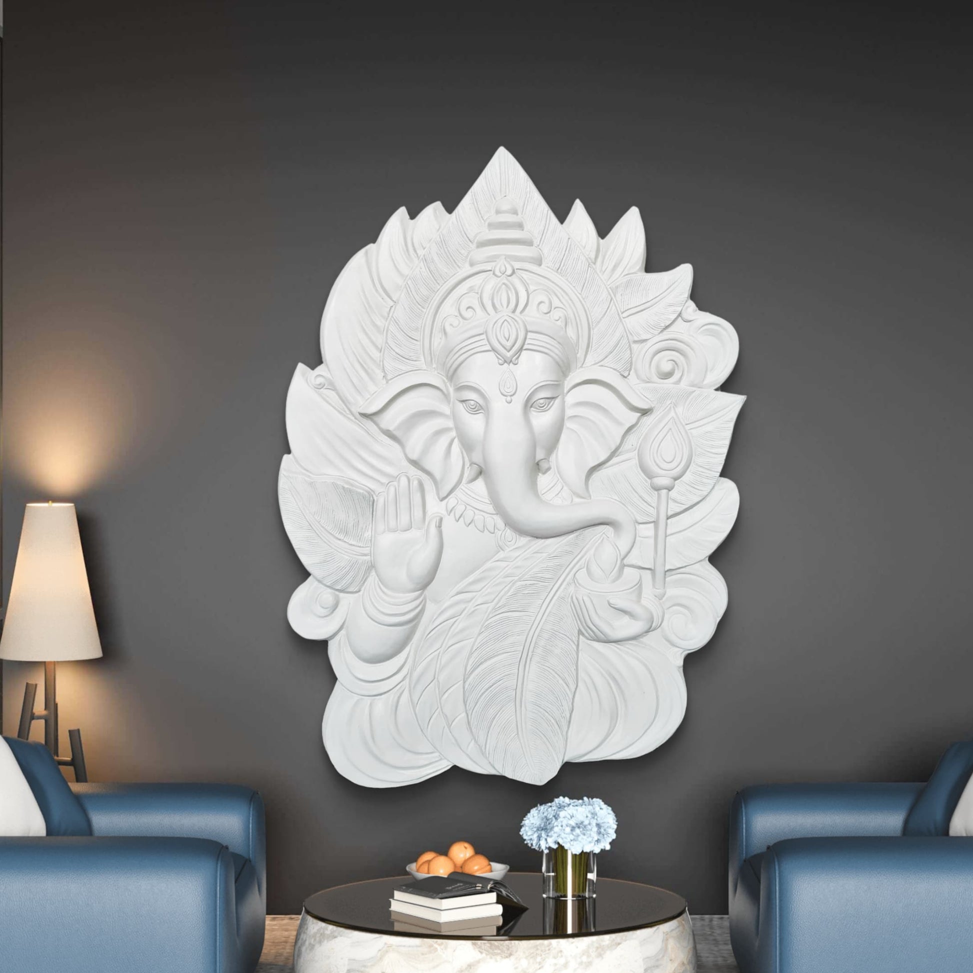 4x3 Feet | Elegant Lord Ganesha 3D Relief Wall Mural | Ready-to-Hang Vastu & Spiritual Décor for Home & Office