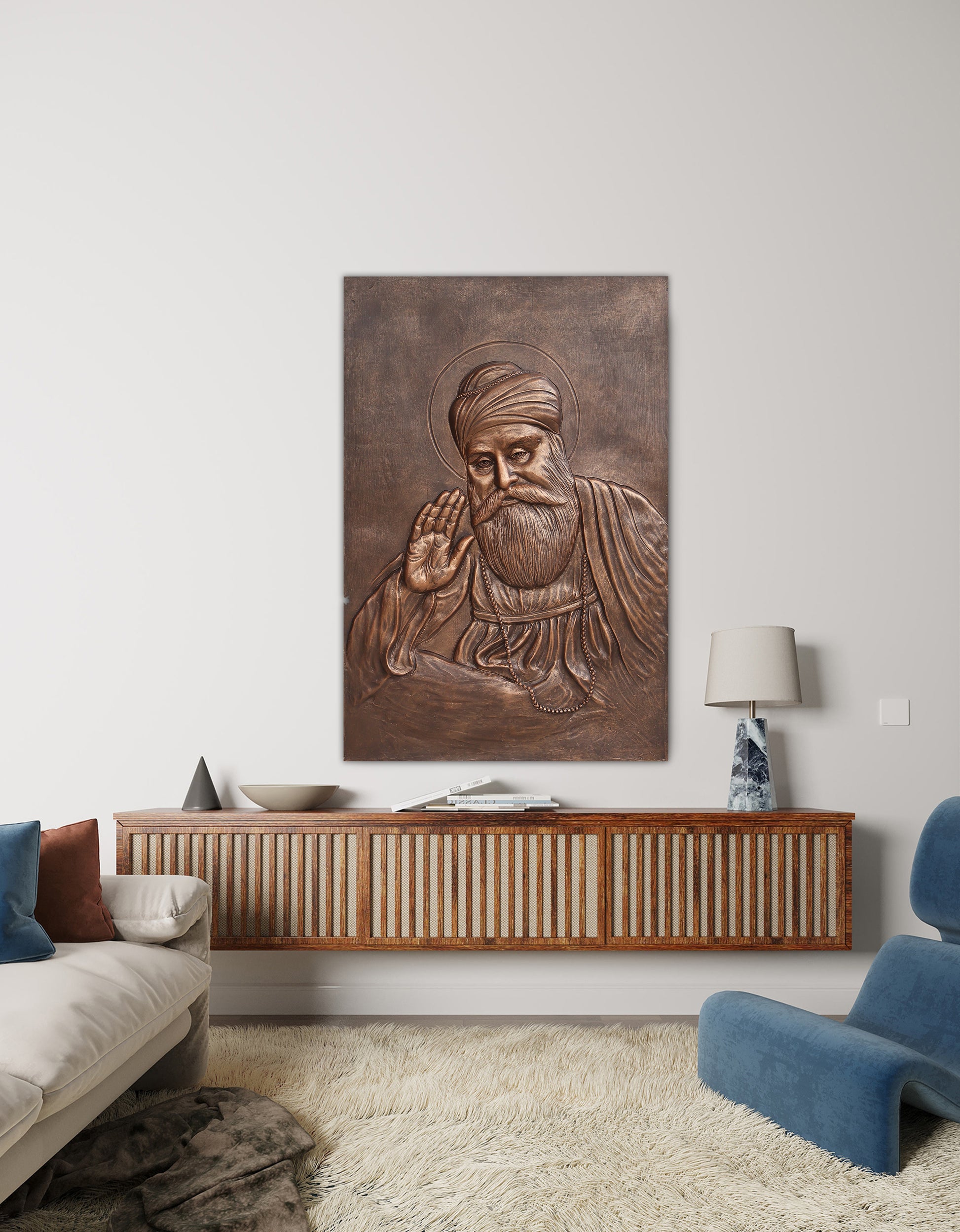 3x2 Feet Guru Nanak | 3D Relief Mural | Sacred Sikh Wall Art
