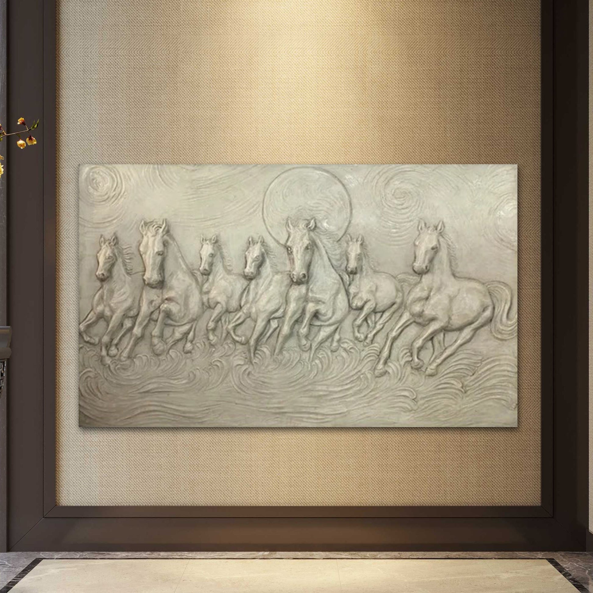 5x3 Feet Right-Moving 7 Horses 3D Relief Mural