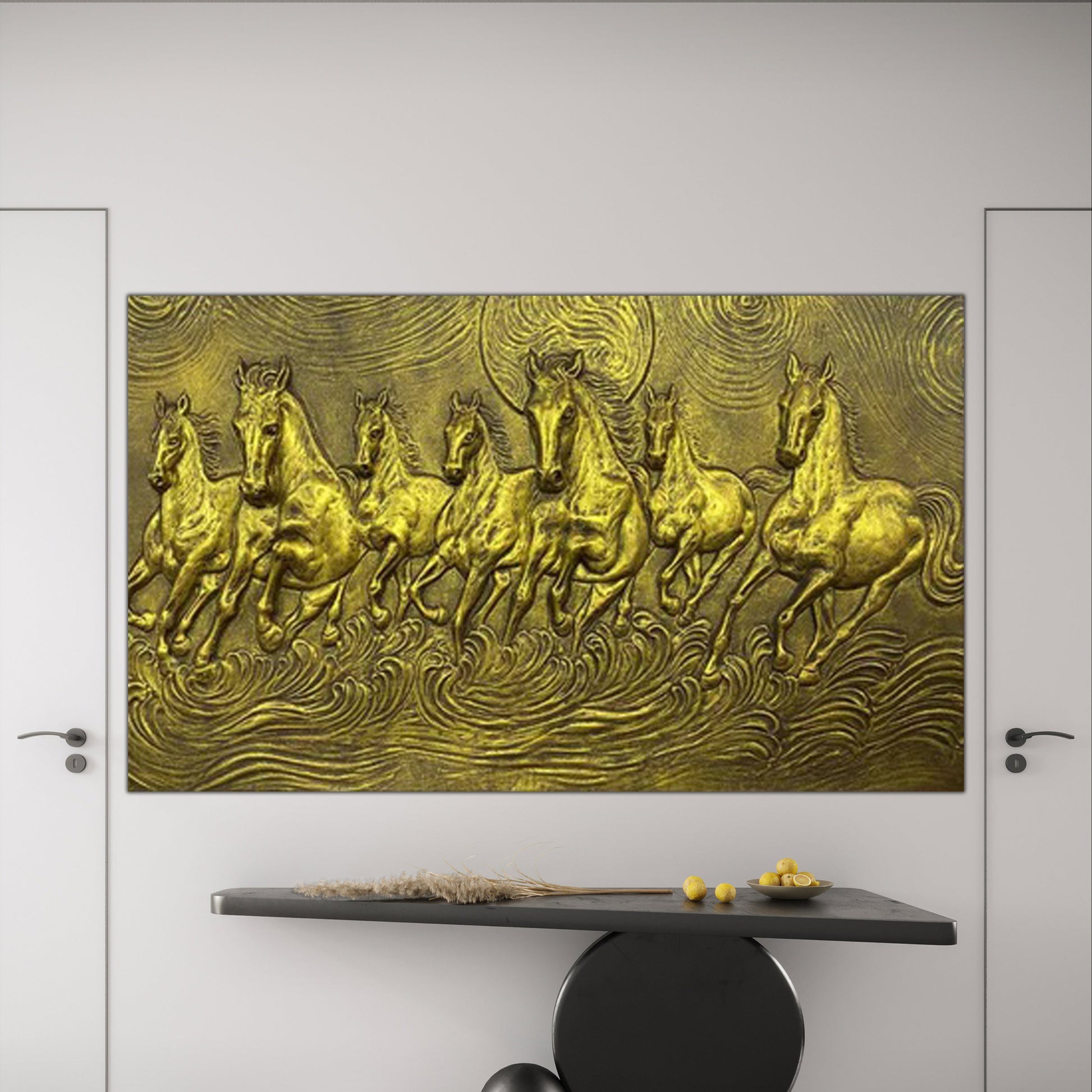 5x3 Feet Right-Moving 7 Horses 3D Relief Mural