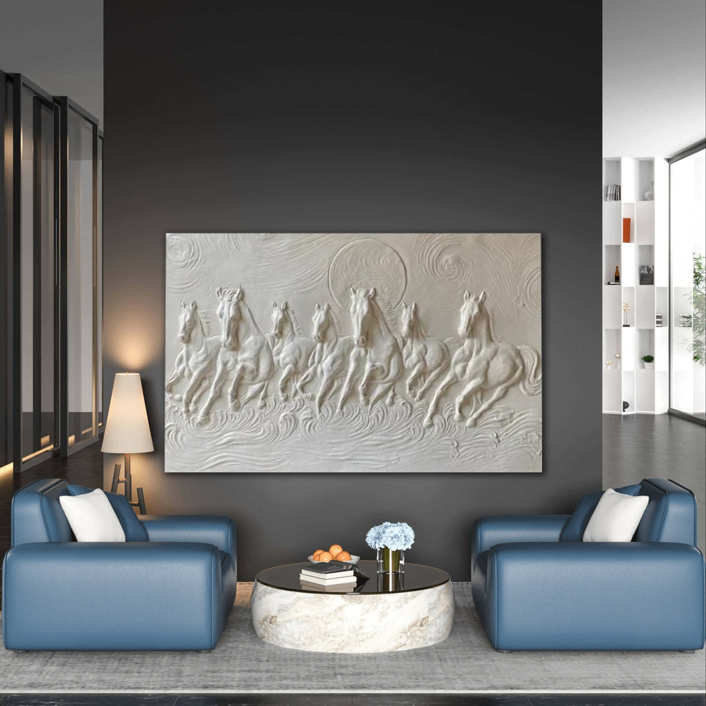 5x3 Feet Right-Moving 7 Horses 3D Relief Mural