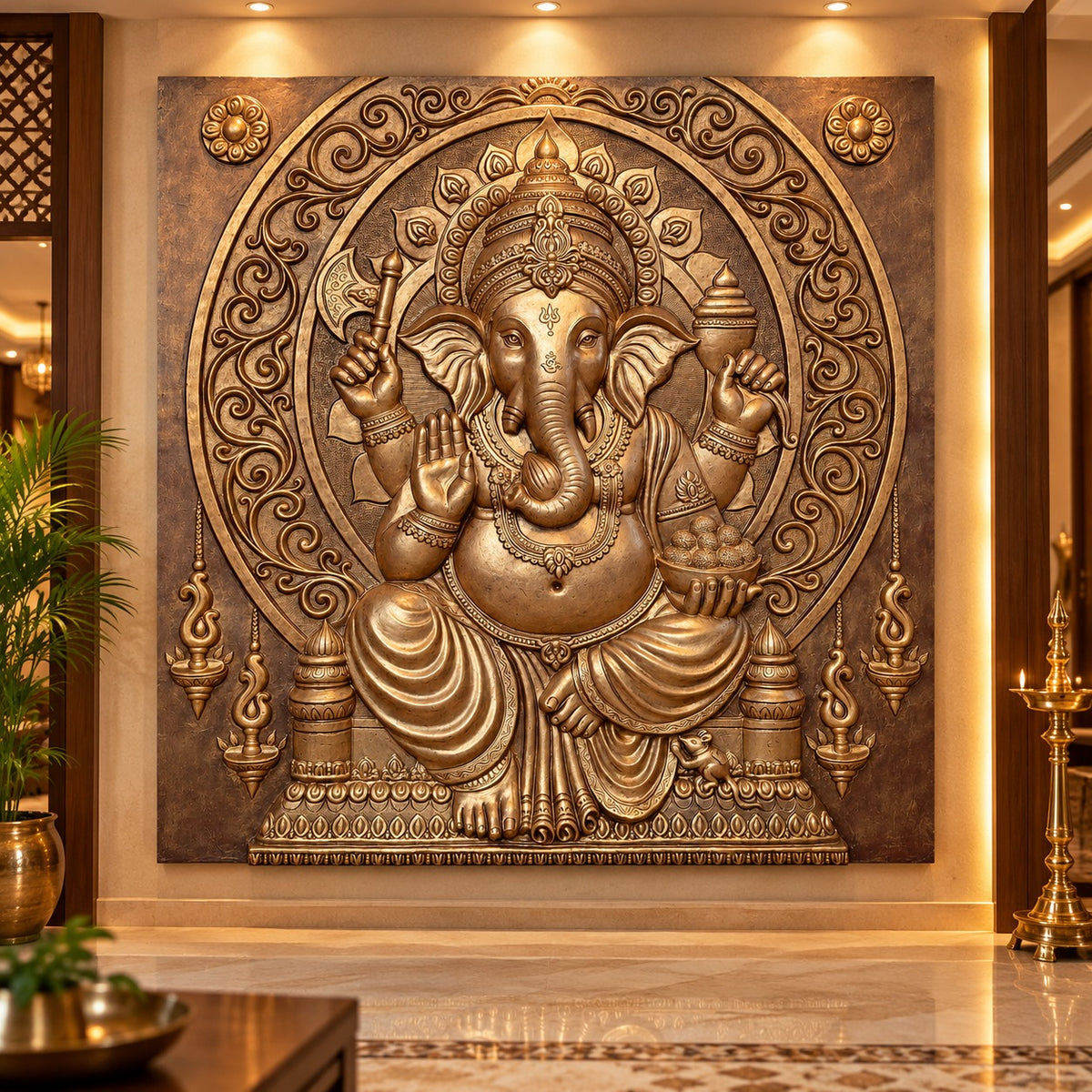 Lord Ganesha 3D wall art sculpture (5 × 5 feet) by Artgatha