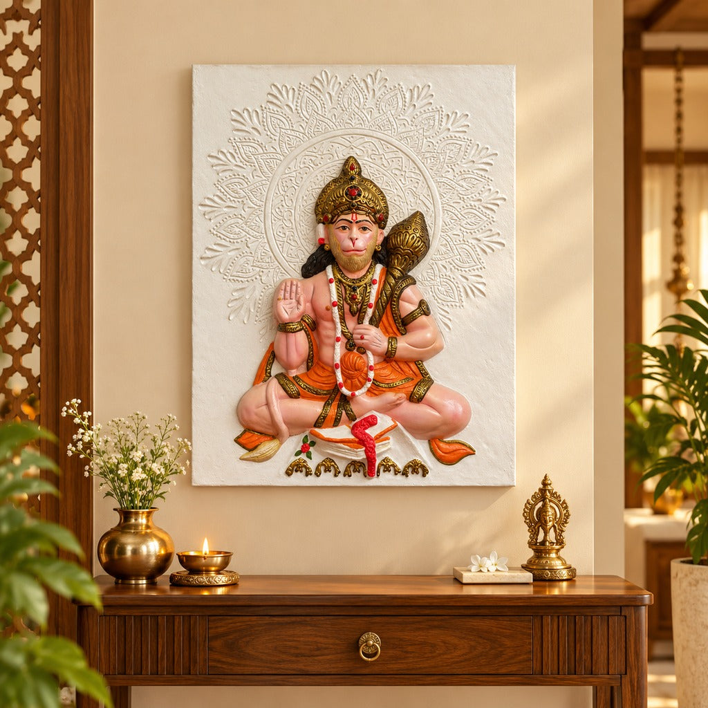 Hanuman 3D relief wall art (24 × 18 inches) by Artgatha.