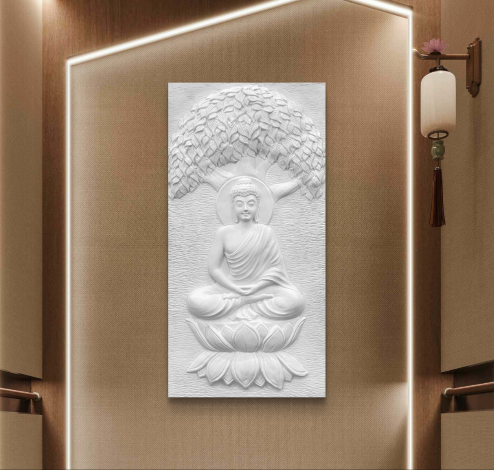 4x2 Feet | Buddha Under the Tree 3D Relief Wall Mural – Handmade Spiritual Art | Meditative Home & Office Décor