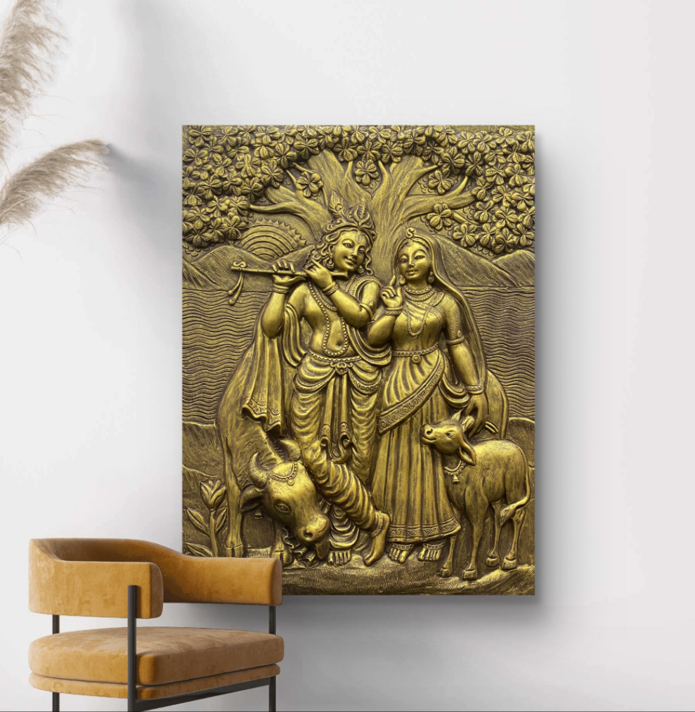 4x3 Feet Radha Krishna 3D Elevation Sculpture | Relief Mural Wall Art
