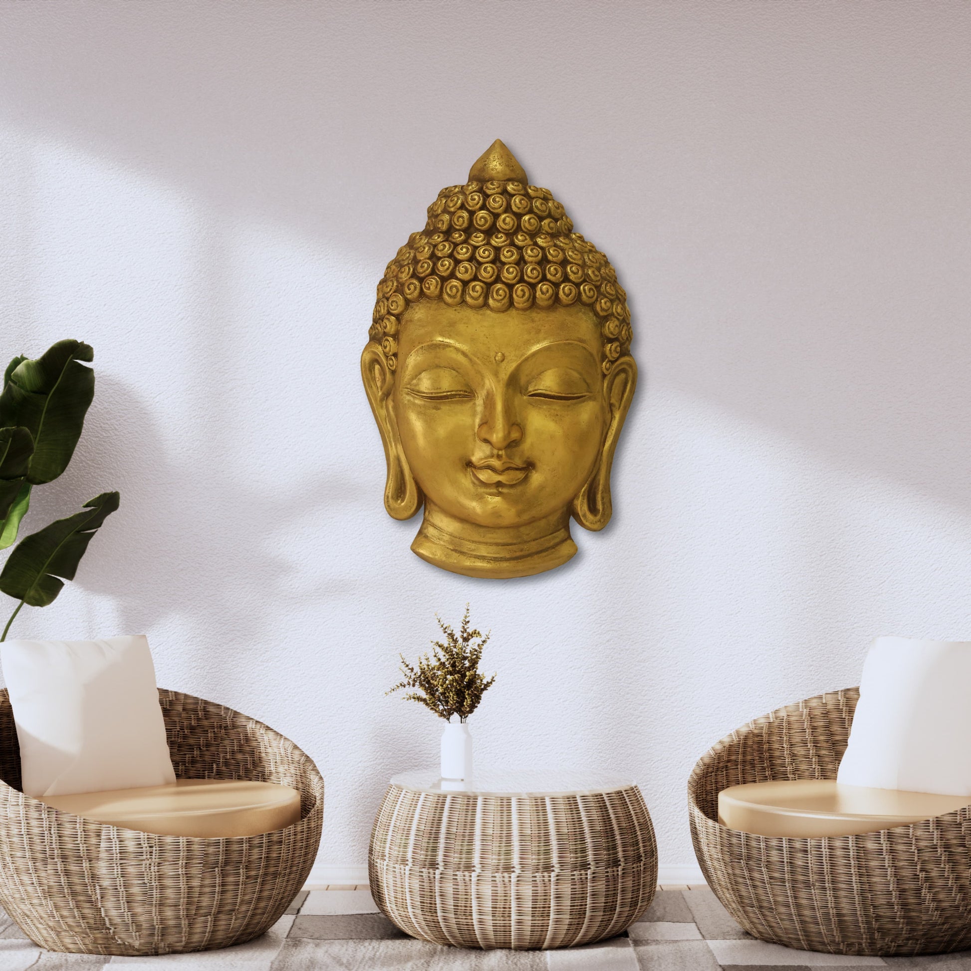 27.5 x 17 Inches | Buddha Face Wall Hanging Relief Mural | Tranquil 3D Buddha Face Sculpture | Spiritual Home & Office Décor | Ready to Hang